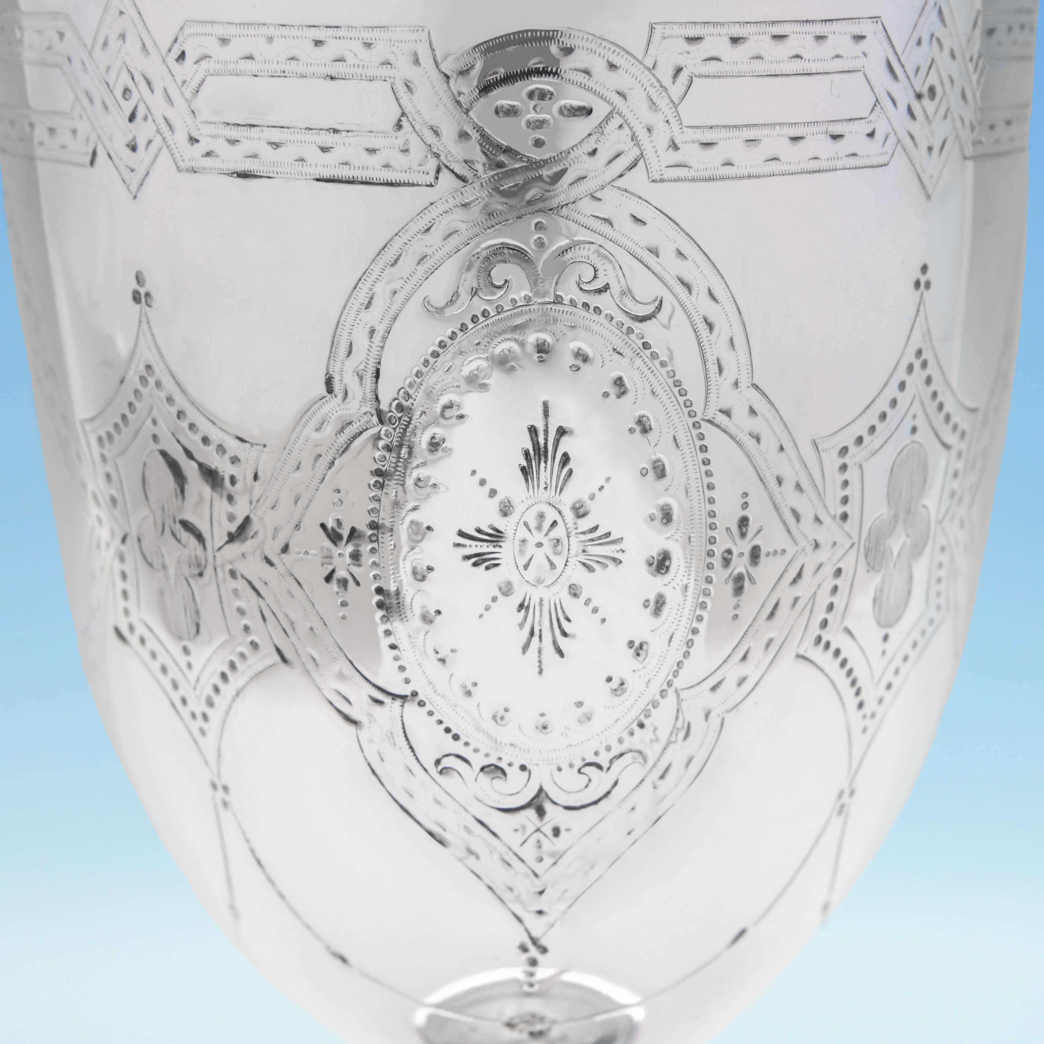 English Victorian Antique Sterling Silver Goblet with Engraved Decoration