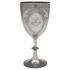 Antique Sterling Silver Goblet, London 1886 by C. S. Harris, Engraved with Inscription