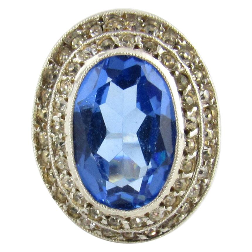 Ring aus blauem Stein und Kristall in Sterlingsilber/Gold gefüllt