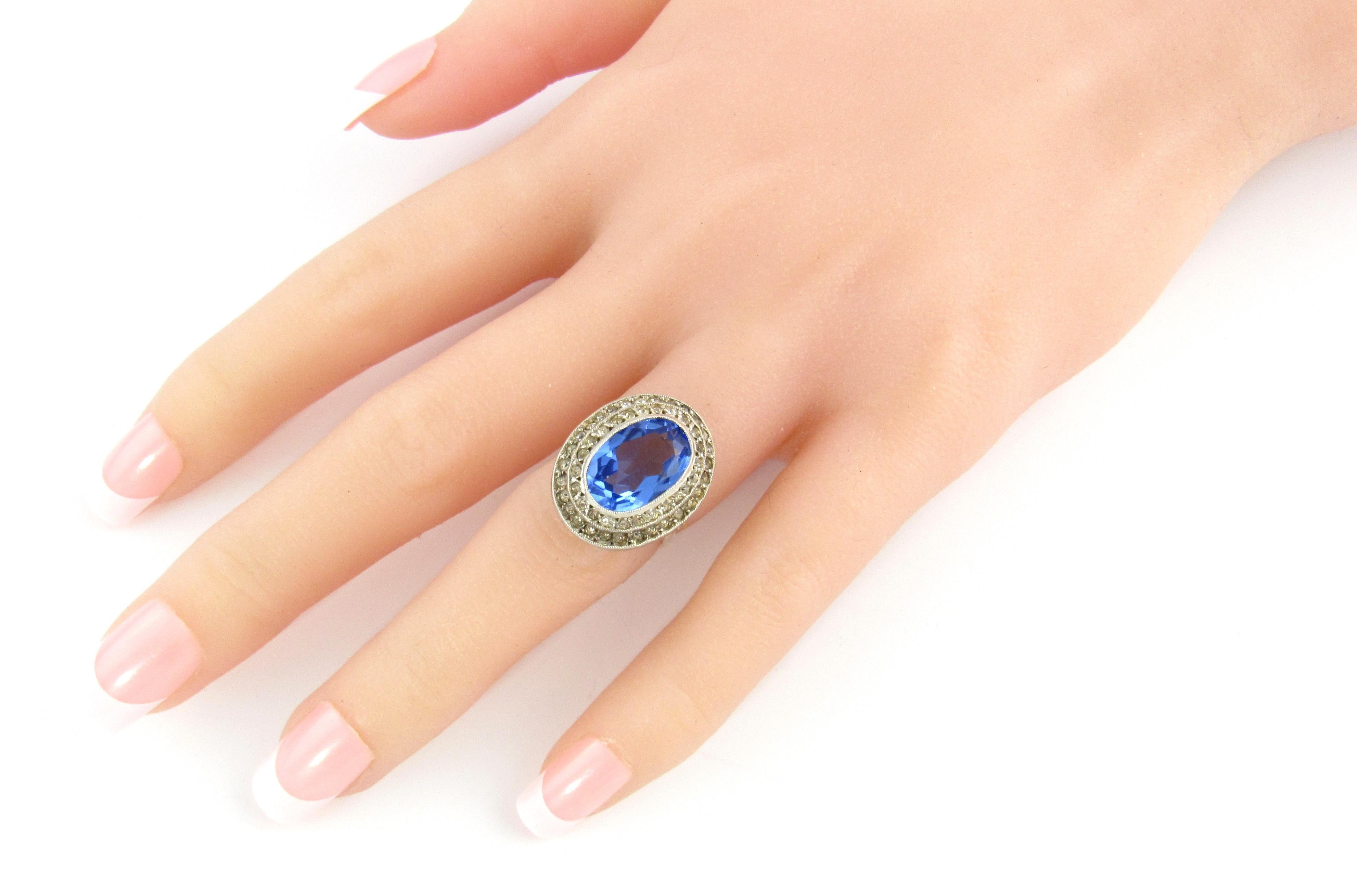 Women's Sterling Silver/Gold Filled Blue Stone and Crystal Ring For Sale