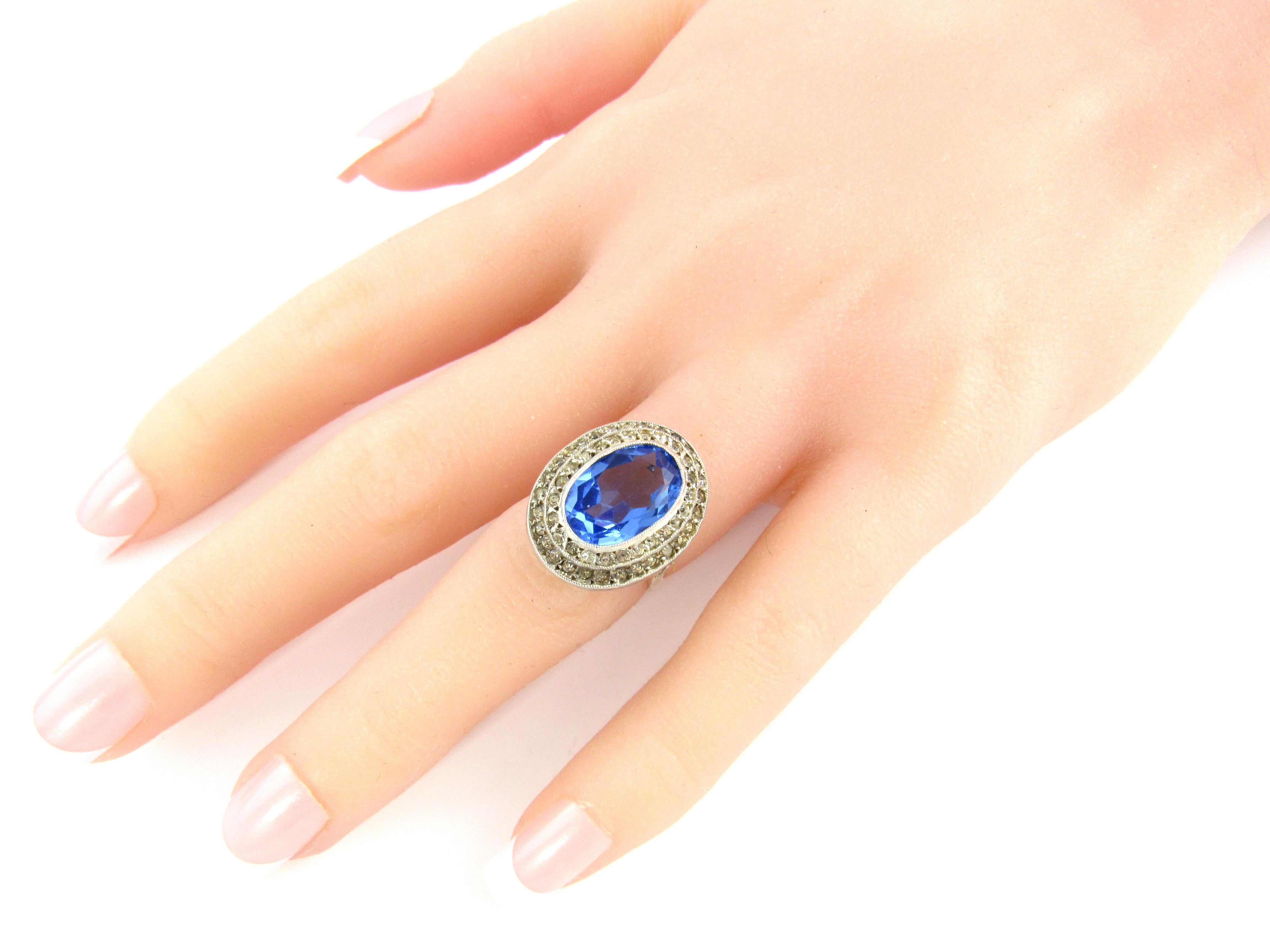 Sterling Silver/Gold Filled Blue Stone and Crystal Ring For Sale 1