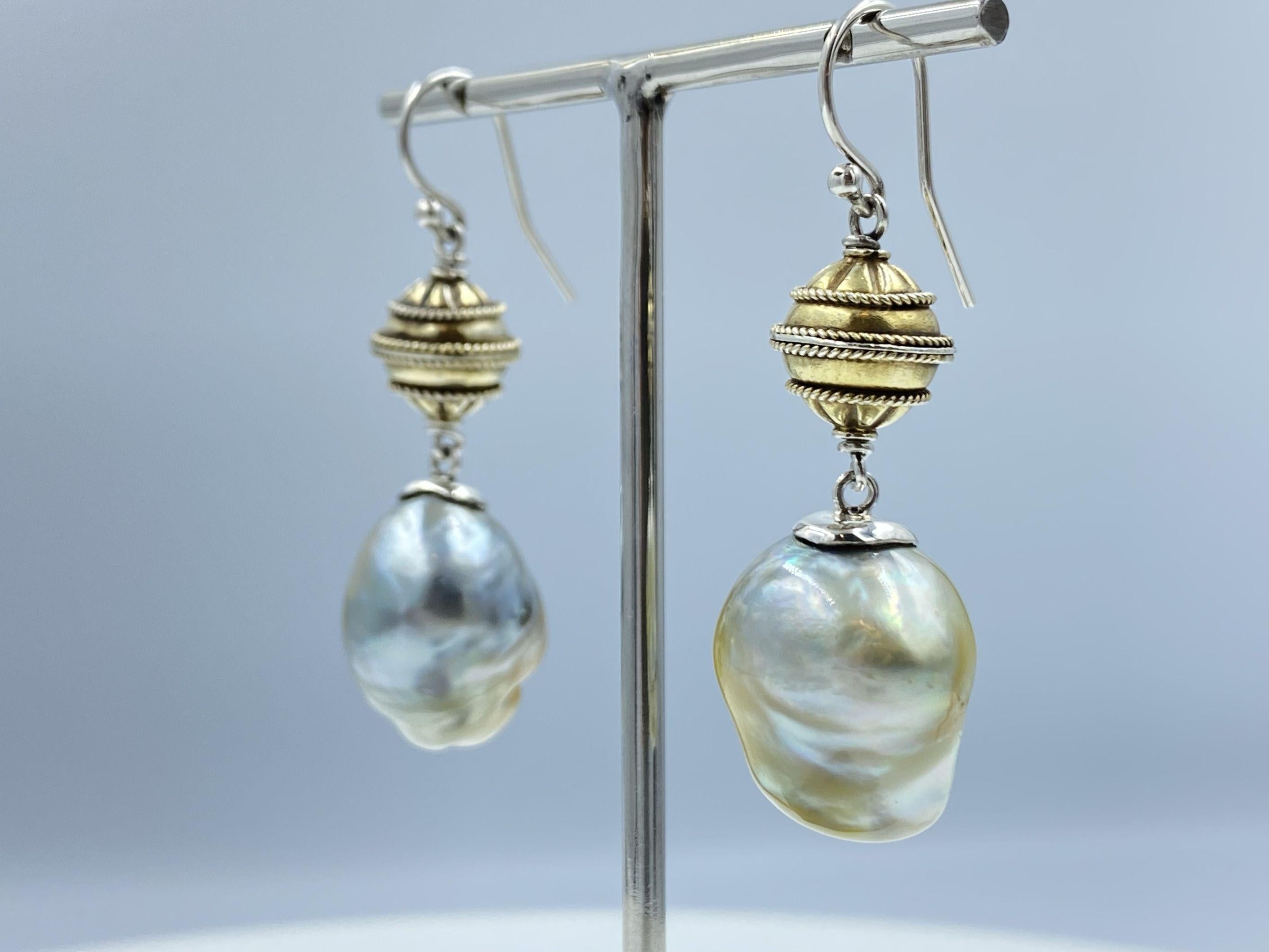 Sterling Silver Gold Plate Lantern Beads Baroque South Sea Pearl Drop Earring For Sale 7