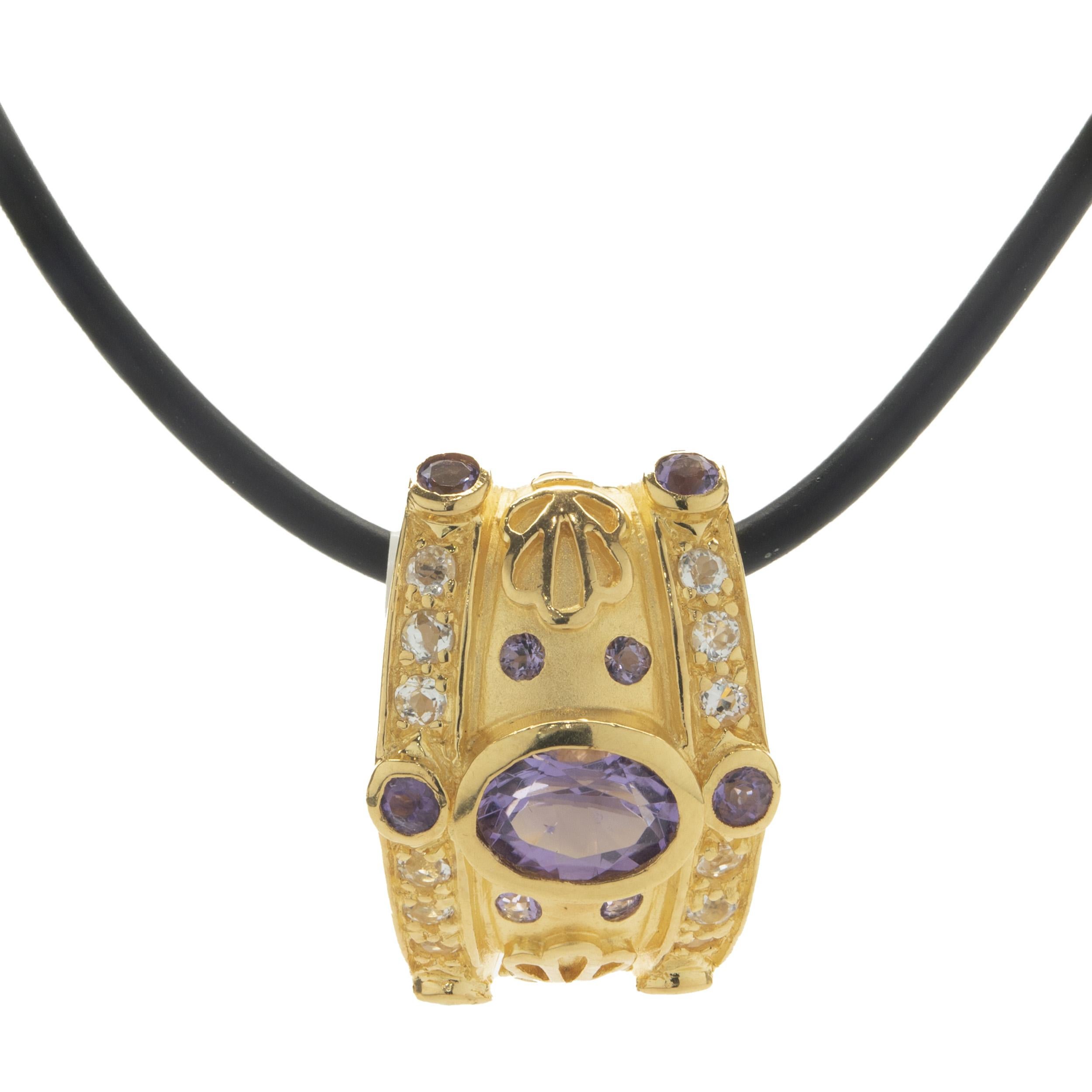 Sterling Silver Gold Plated Amethyst and White Topaz Slide Necklace