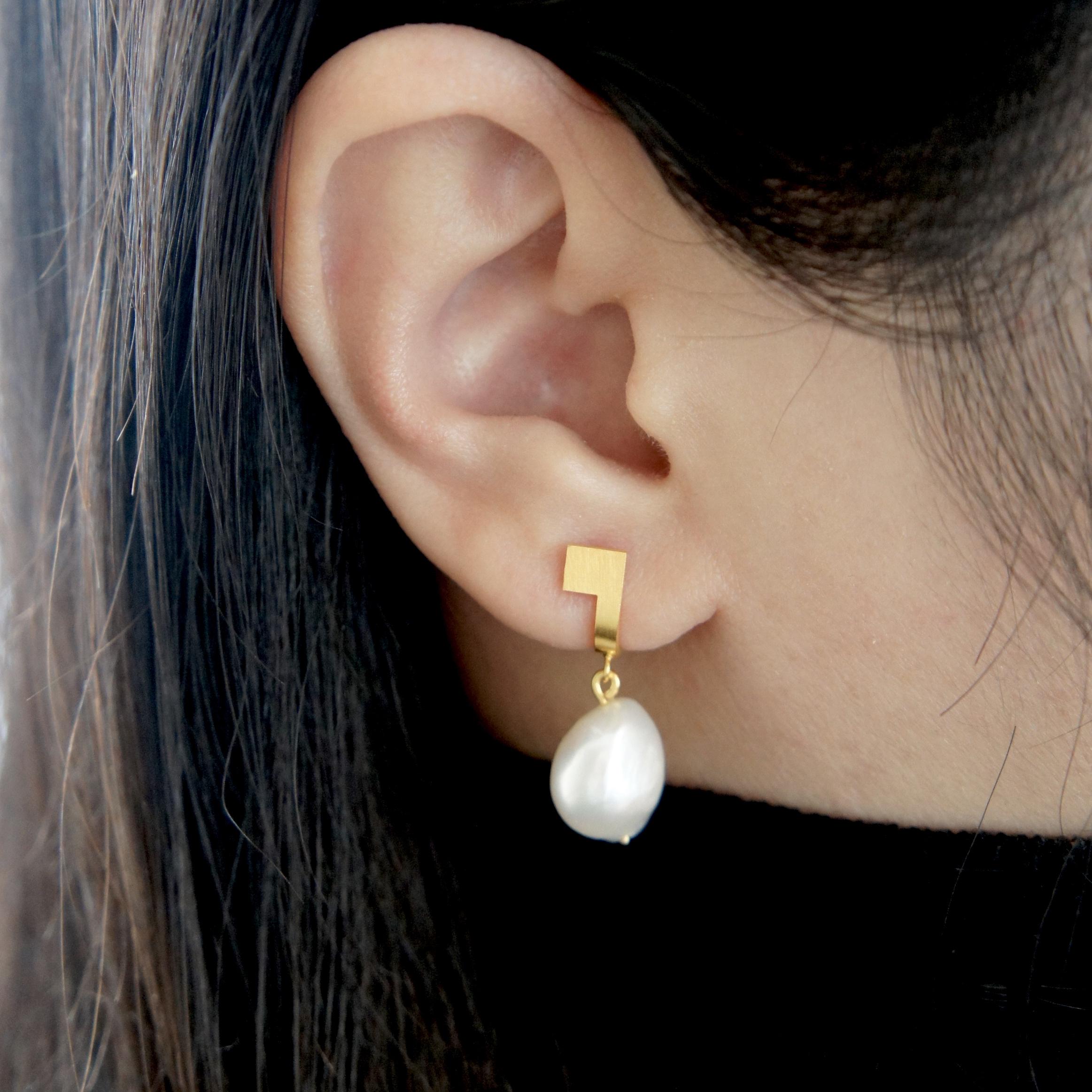 Artisan Sterling Silver Gold-Plated Baroque Pearl Dropping Earrings