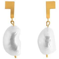 Sterling Silver Gold-Plated Baroque Pearl Dropping Earrings