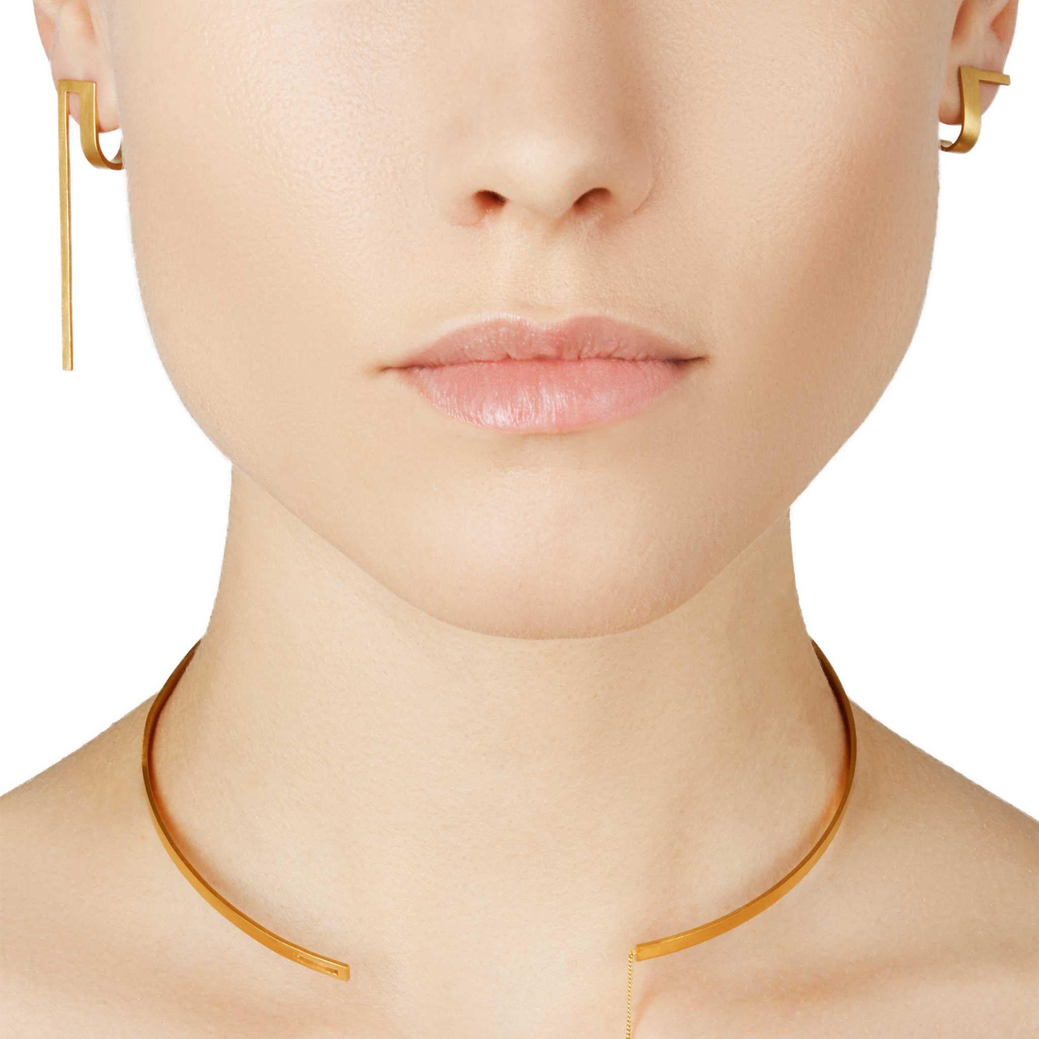 Artisan Sterling Silver Gold-Plated Big Curve Earrings For Sale