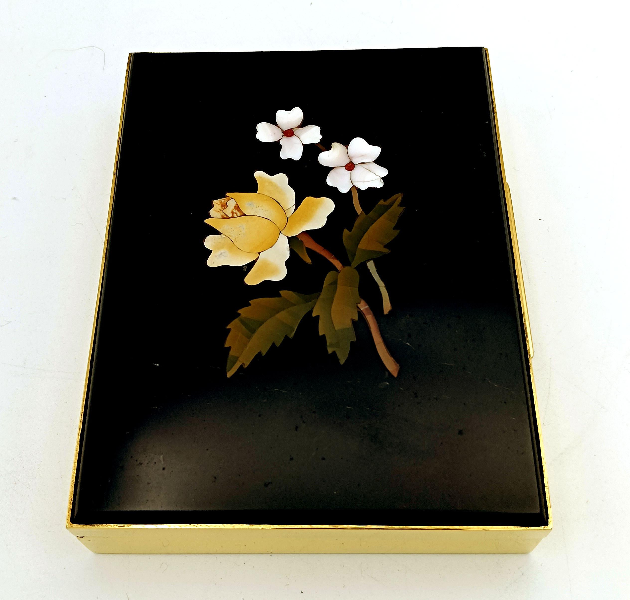 Etui à cigarettes en argent sterling plaqué or avec mosaïque Florentine, Salimbeni en vente 2
