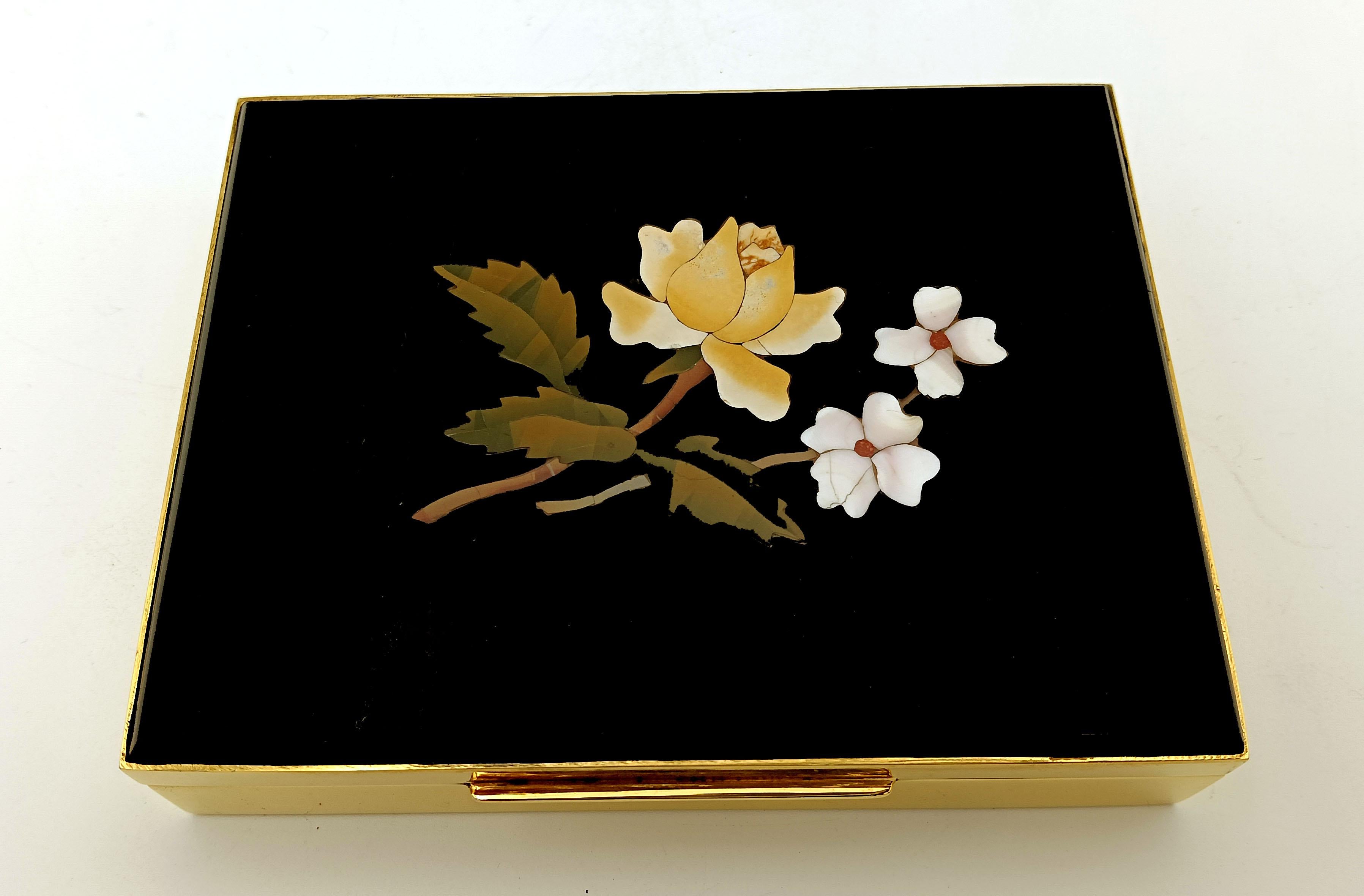 Fait main Etui à cigarettes en argent sterling plaqué or avec mosaïque Florentine, Salimbeni en vente