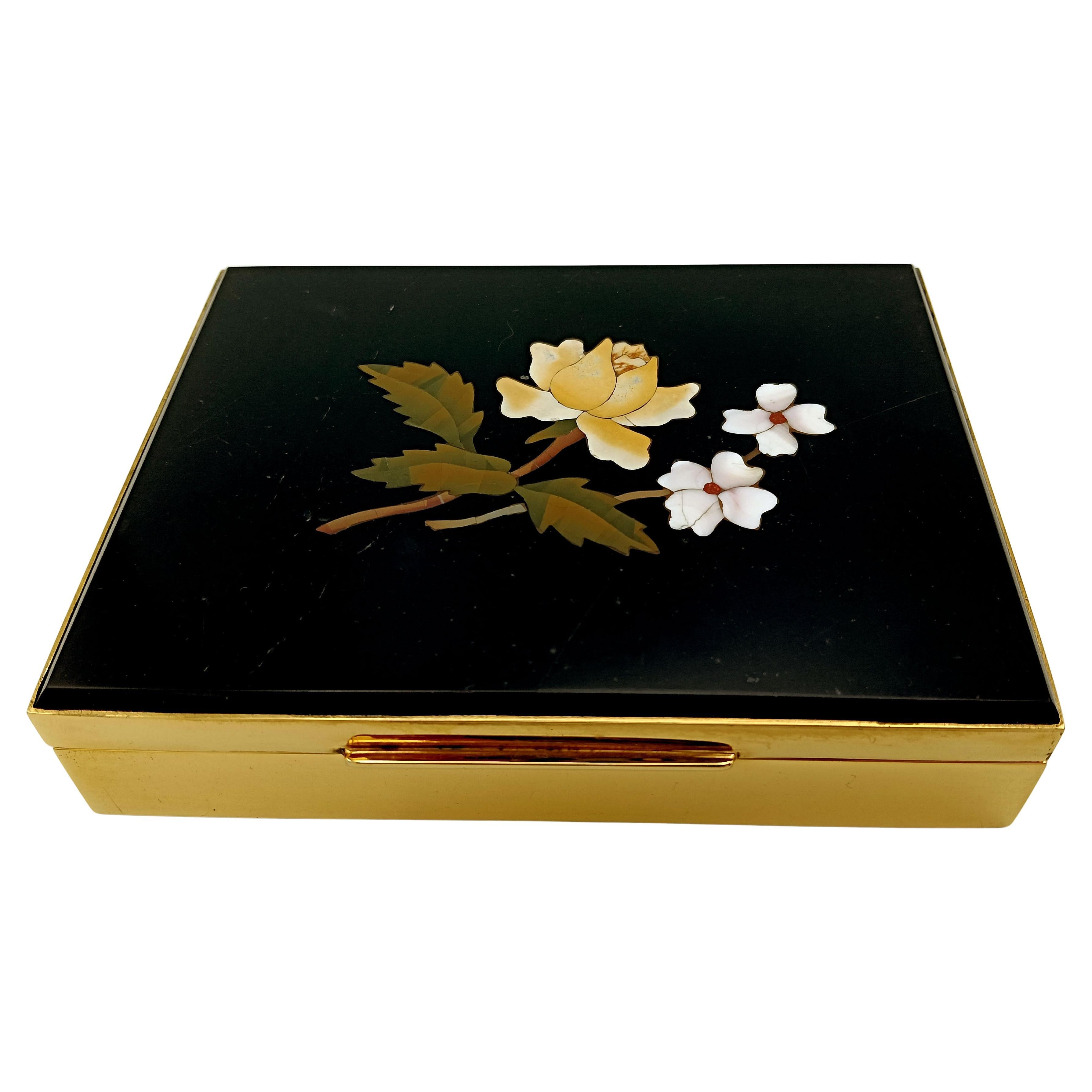 Etui à cigarettes en argent sterling plaqué or avec mosaïque Florentine, Salimbeni en vente