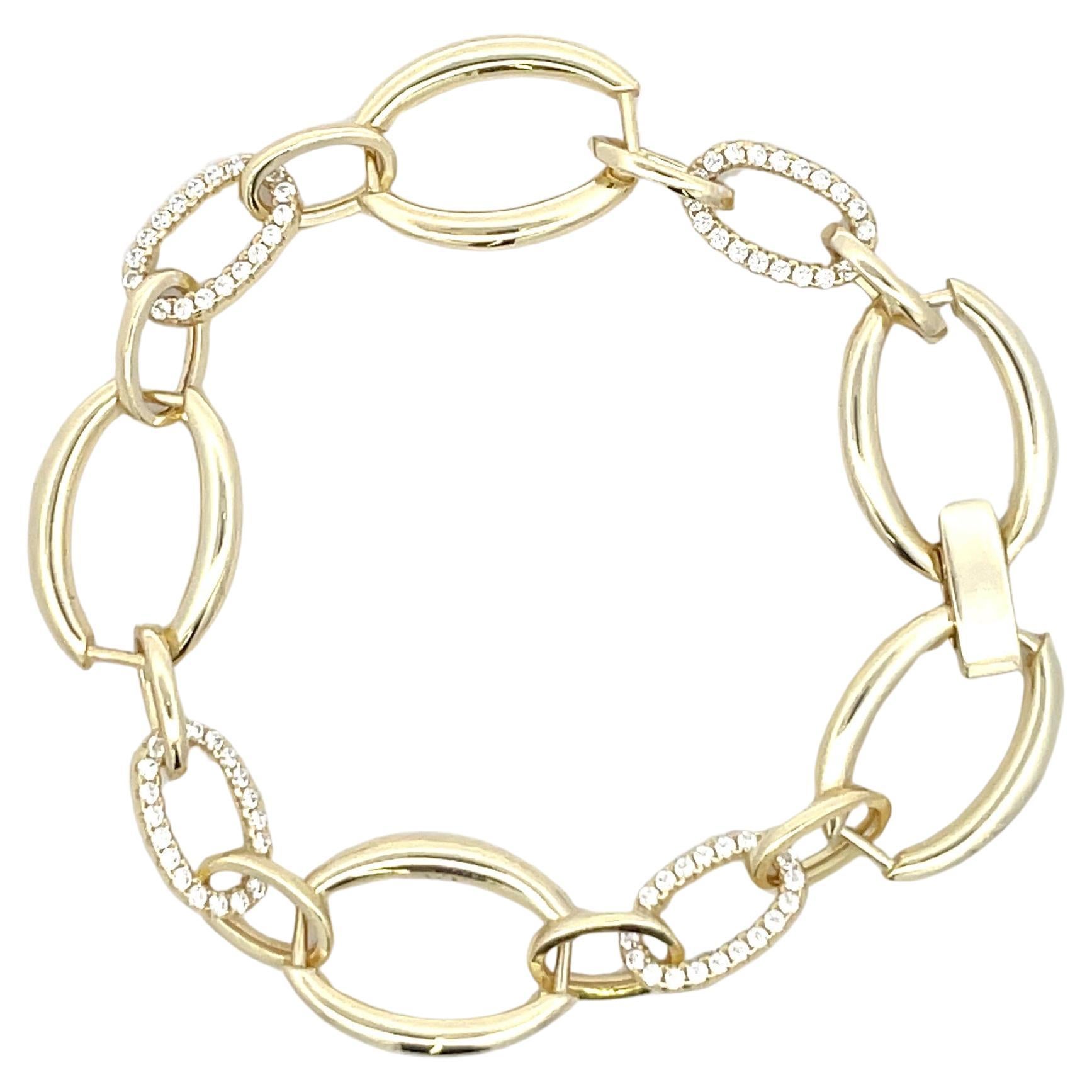 Contemporary Sterling Silver Gold Plated Cubic Zirconia Oval Shape Link Bracelet  For Sale
