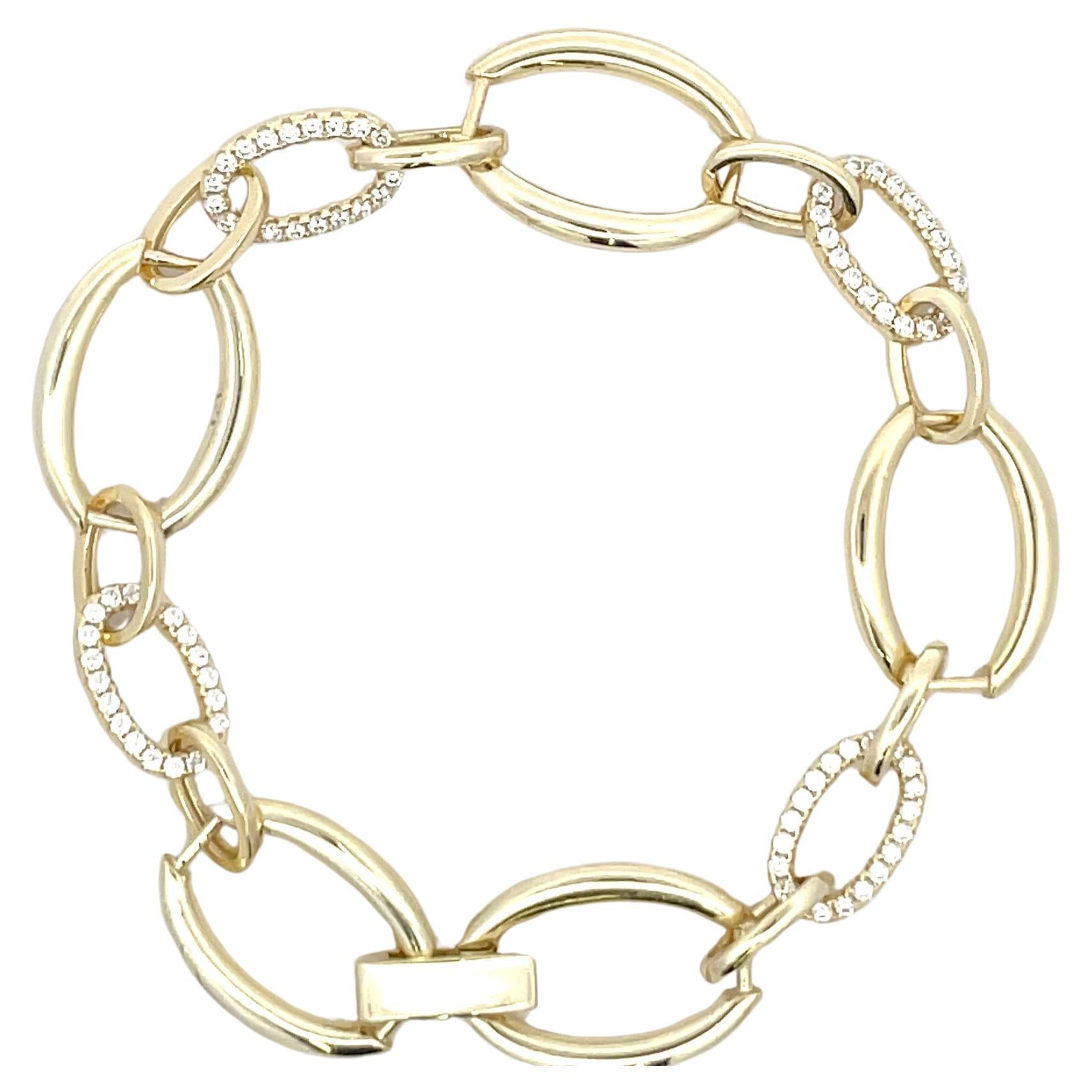 Sterling Silver Gold Plated Cubic Zirconia Oval Shape Link Bracelet  In New Condition For Sale In New York, NY