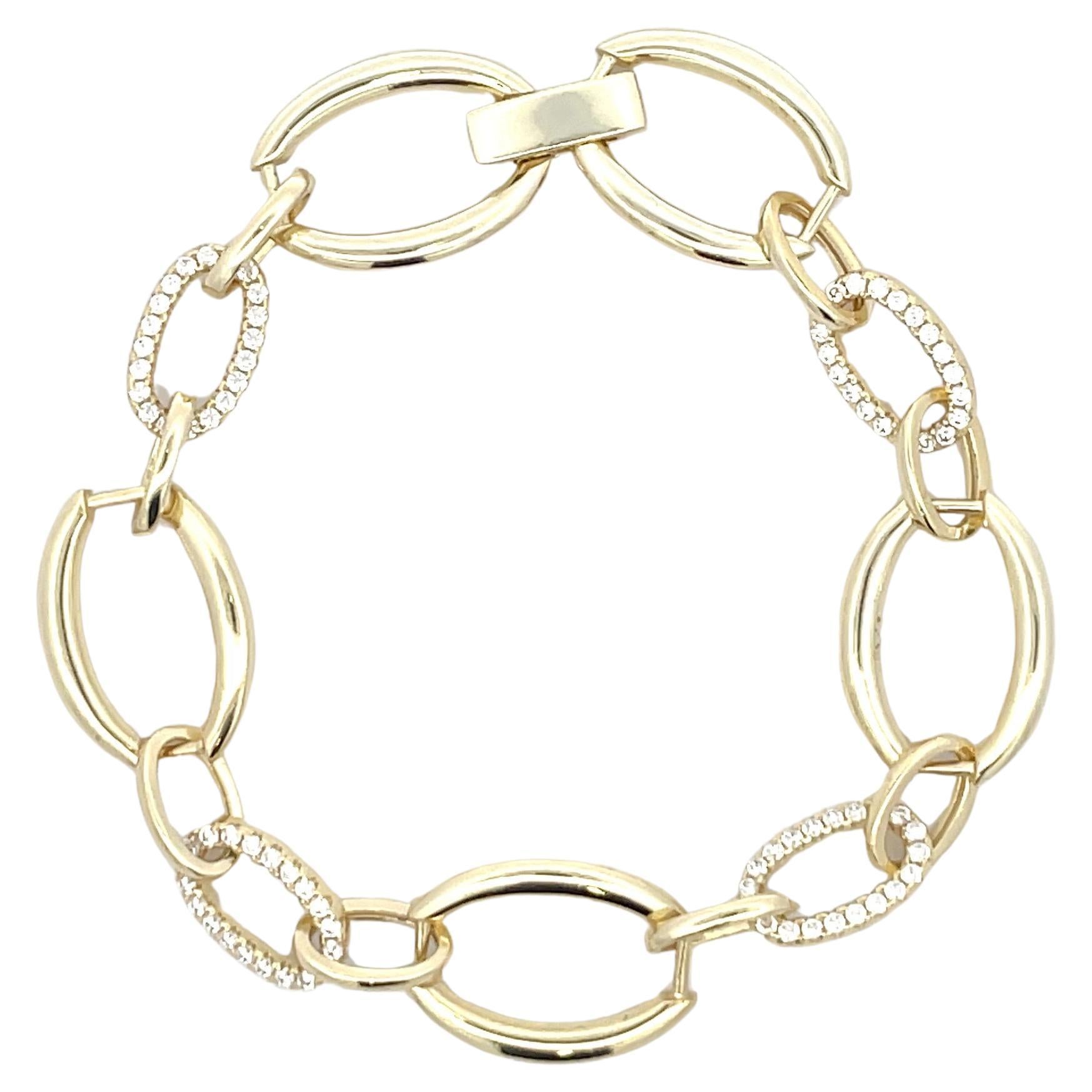 Bracelet à maillons en argent sterling plaqué or avec zirconia cubique de forme ovale 