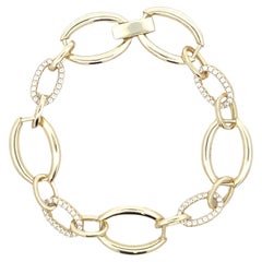 Sterling Silver Gold Plated Cubic Zirconia Oval Shape Link Bracelet 