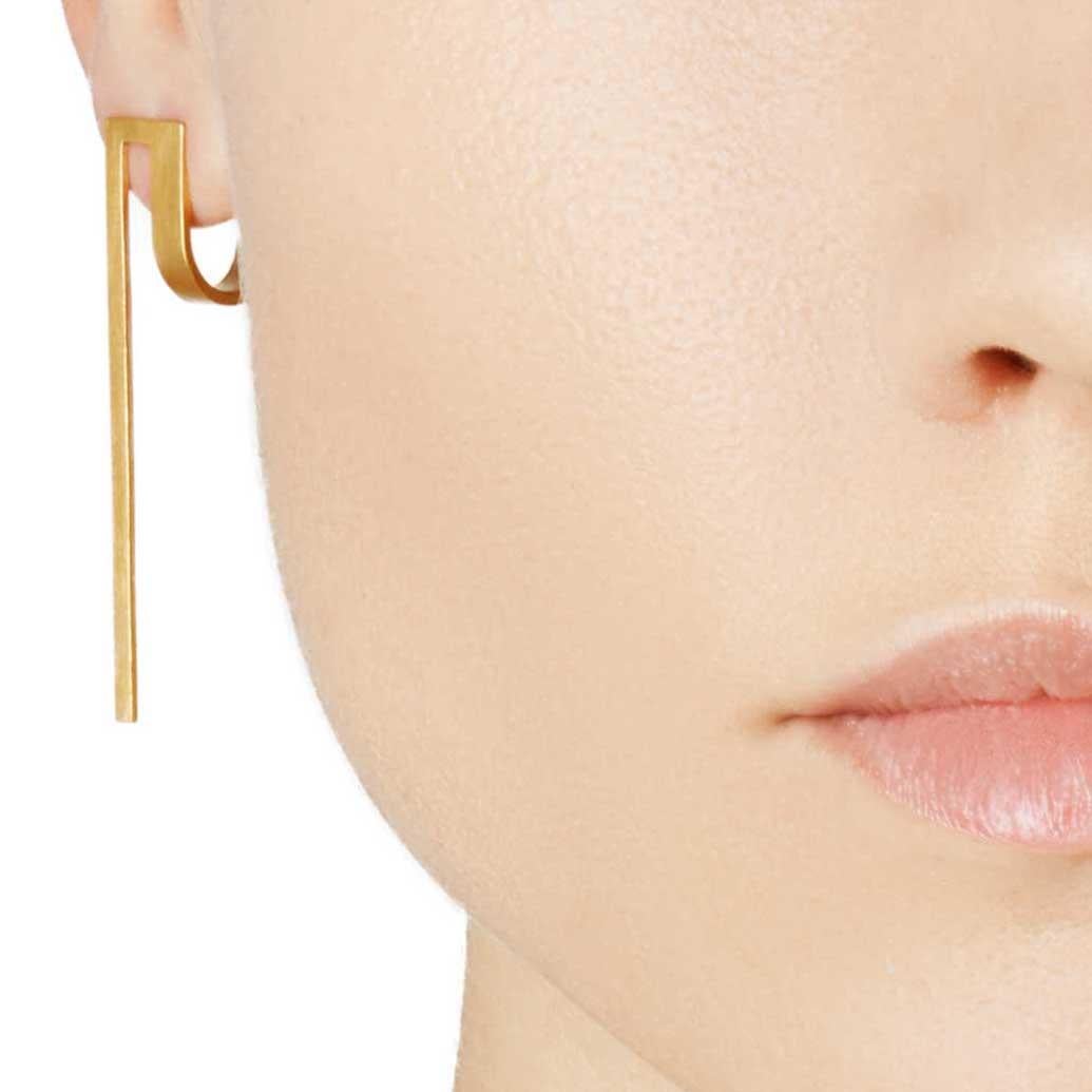 Artisan Sterling Silver Gold Plated Curve Asymmetry Extension Earrings For Sale