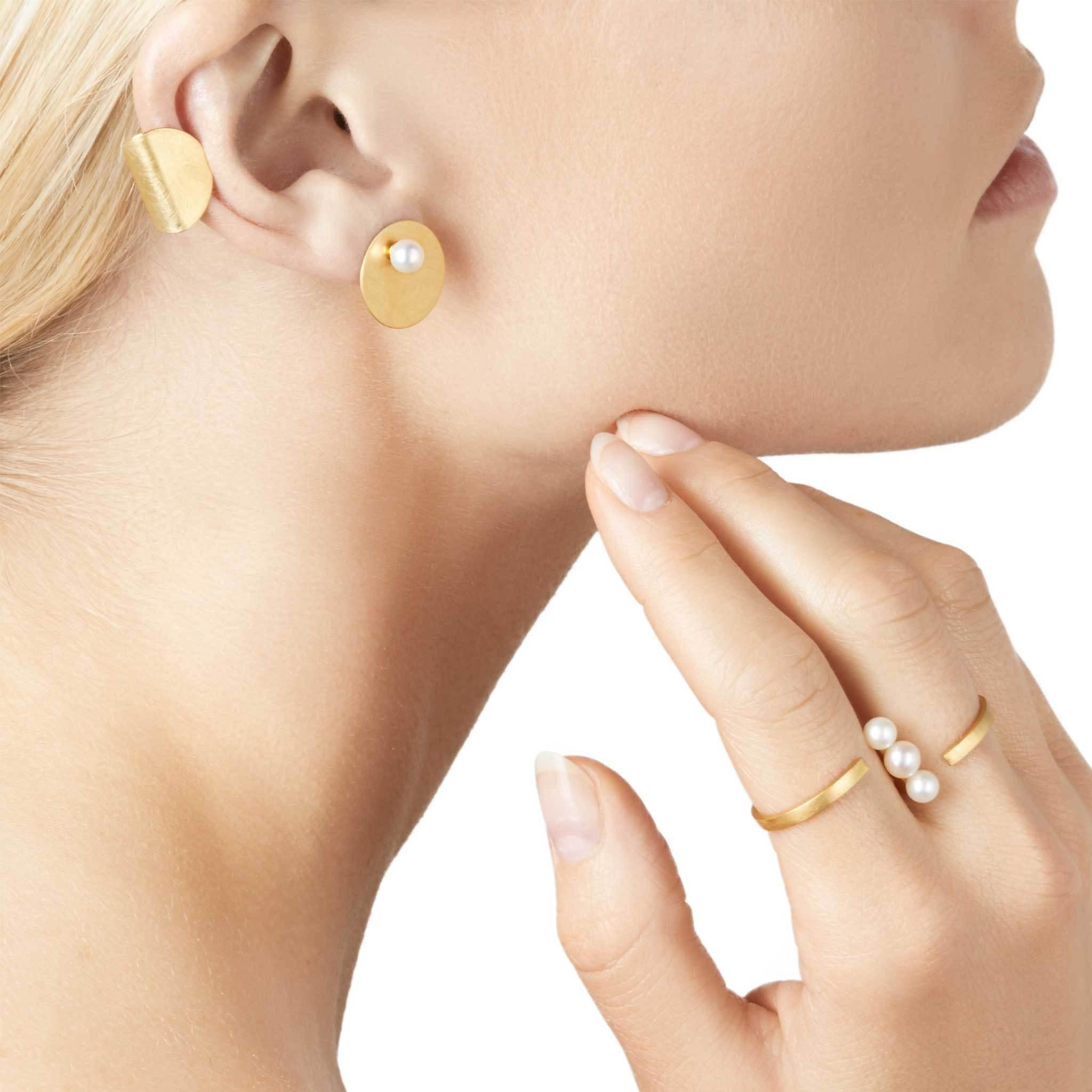 Pendientes Curvo Disco Plegable de Plata de Ley Dorada Artesano en venta