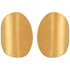 Pendientes Curvo Disco Plegable de Plata de Ley Dorada