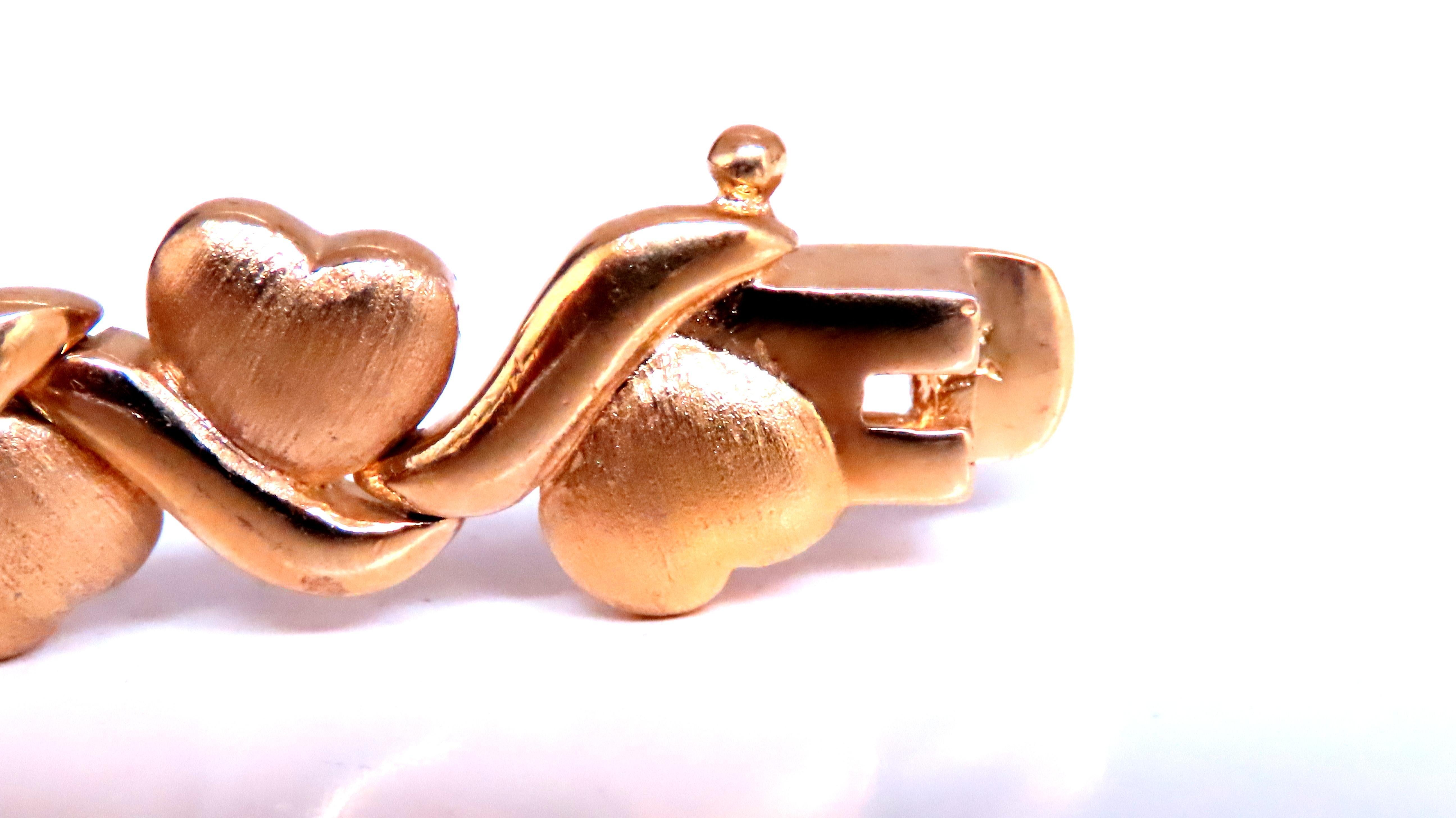 Hearts Satin Brush Silver bracelet. 
Plated with 14kt gold.
10mm wide
16 grams
7 inch