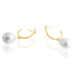 Sterling Silver Gold-Plated Hoop Baroque Pearl Dropping Earrings