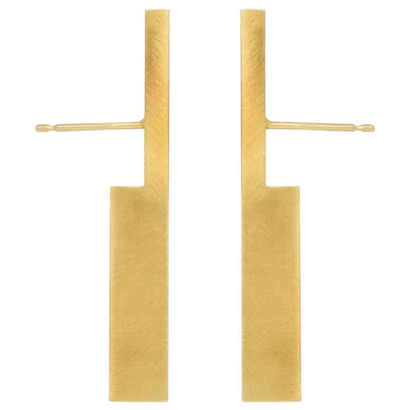 Sterling Silver Gold Plated Long Perspective Earrings For Sale