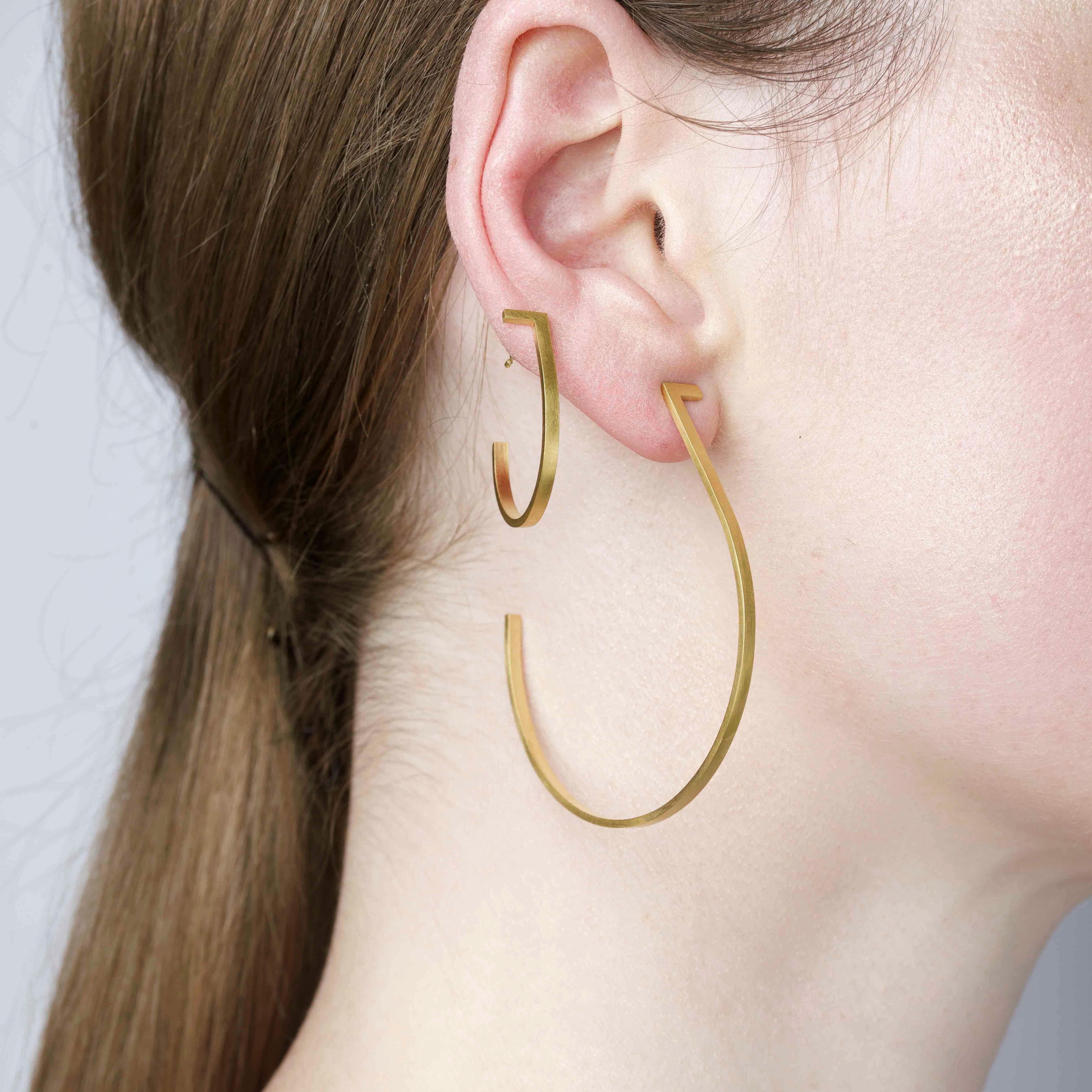 Artisan Sterling Silver Gold Plated Medium Hoop Earrings For Sale