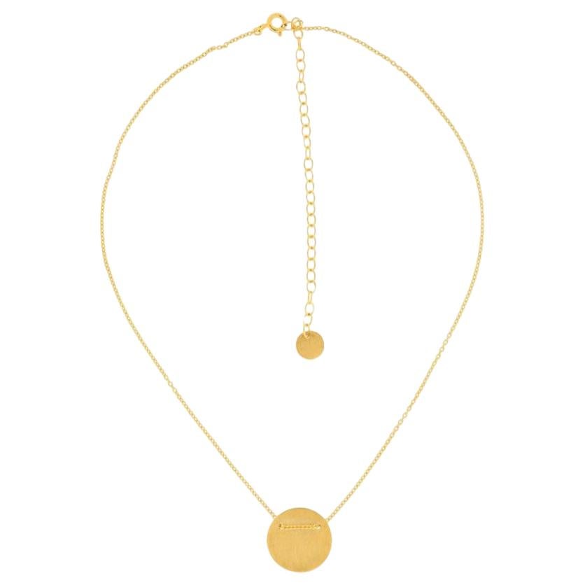 Sterling Silver Gold-Plated Minimal Brushed Disk Necklace For Sale