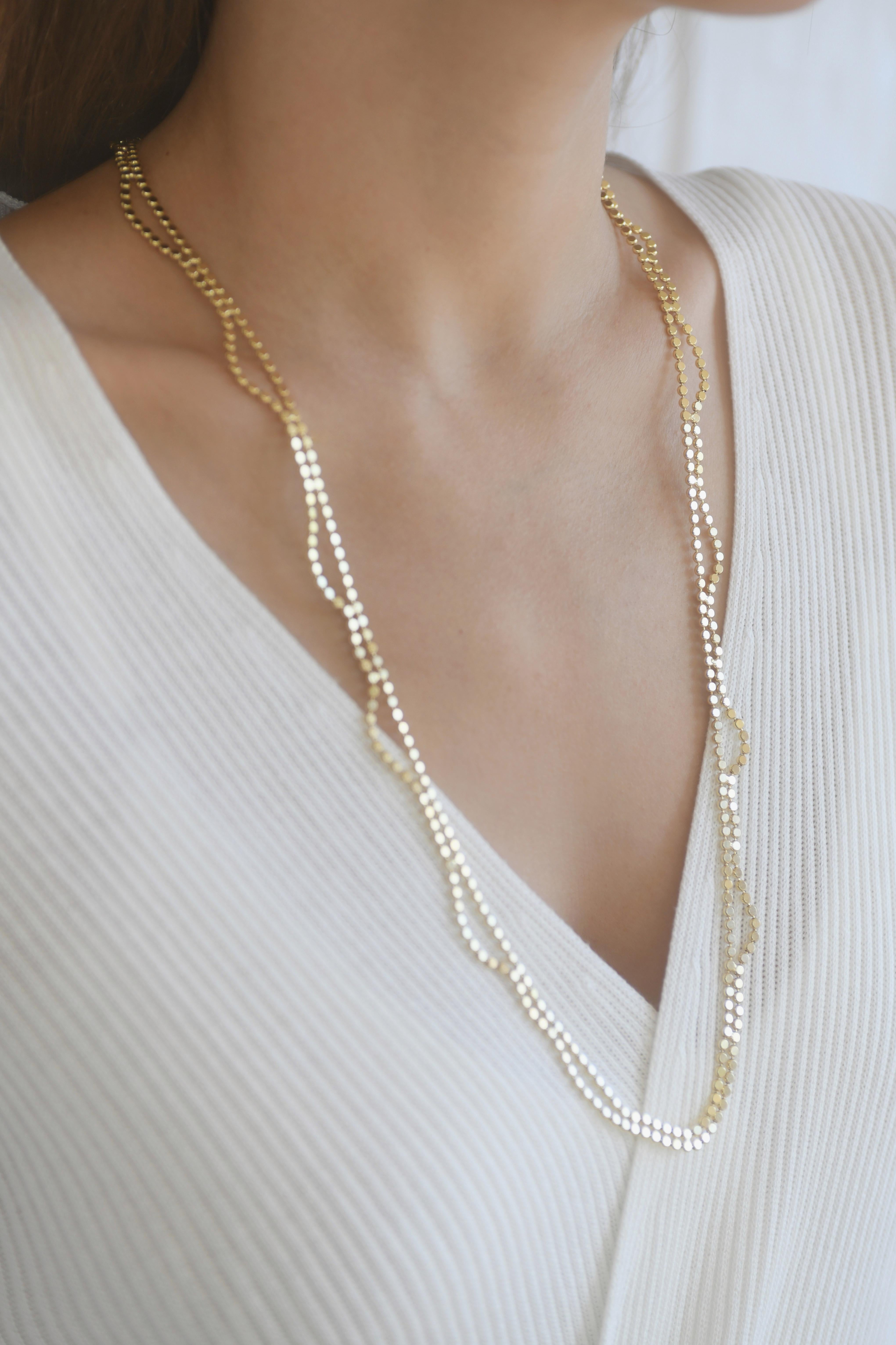 Sterling Silver Gold-Plated Minimal Long Wave Round Motif Chain Greek Necklace In New Condition For Sale In Athens, GR