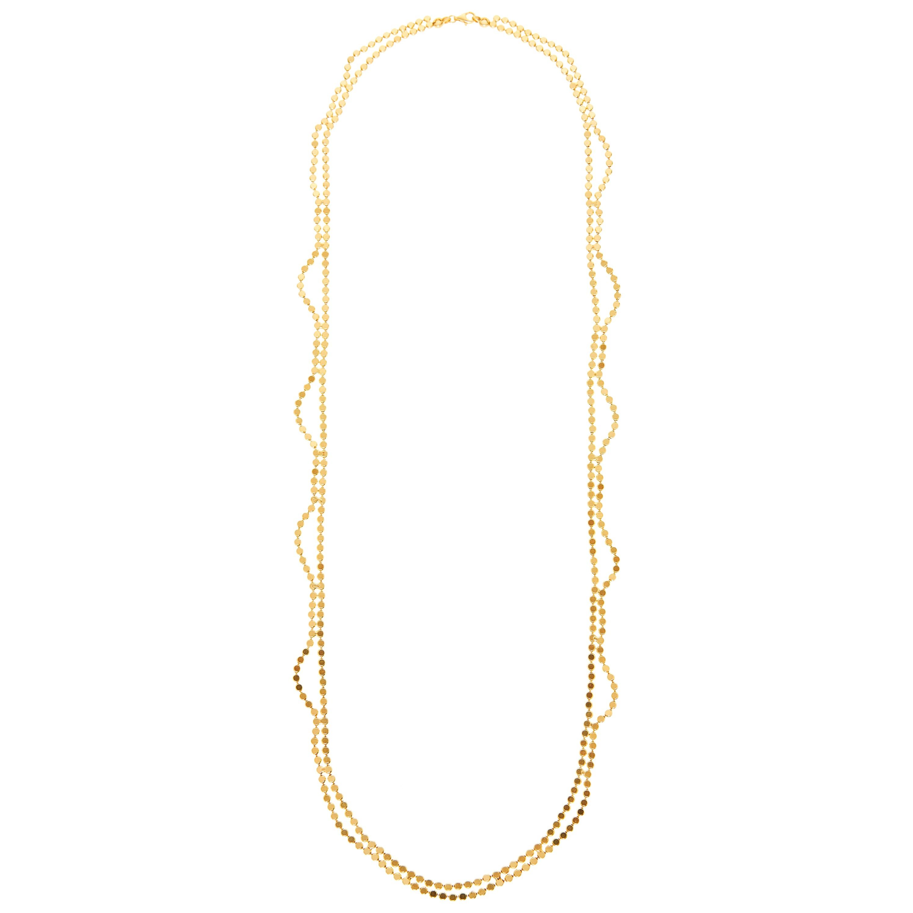 Sterling Silver Gold-Plated Minimal Long Wave Round Motif Chain Greek Necklace For Sale