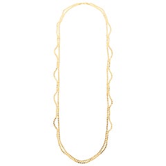 Sterling Silver Gold-Plated Minimal Long Wave Round Motif Chain Greek Necklace