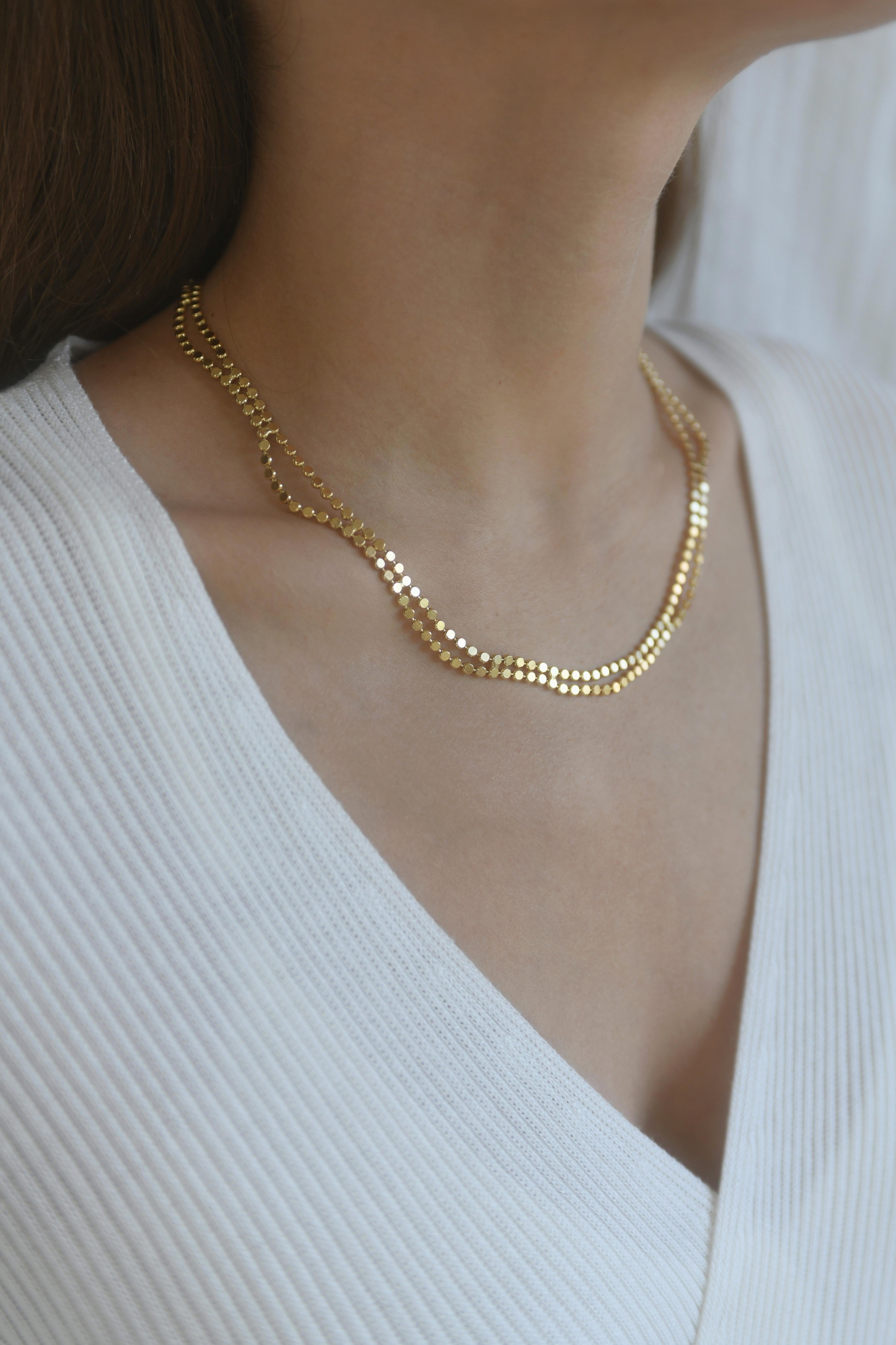 Contemporary Sterling Silver Gold Plated Minimal Short Wave Round Motif Chain Greek Necklace For Sale