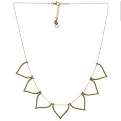 Sterling Silver Gold-Plated Mint Enamel Lotus Shaped Greek Chain Necklace