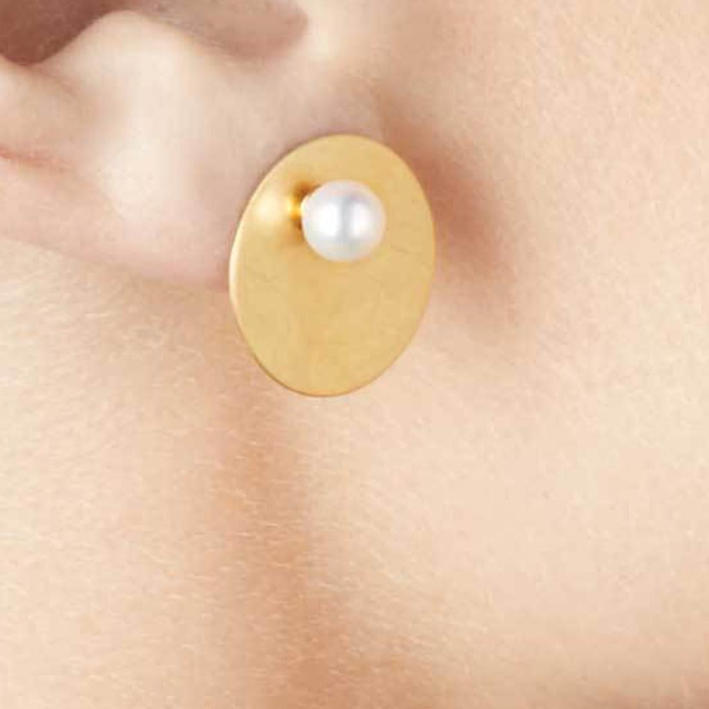 Artisan Sterling Silver Gold-Plated One or Two Disc Pearl Earrings For Sale