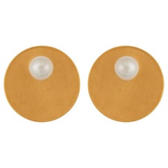 Sterling Silver Gold-Plated One or Two Disc Pearl Earrings