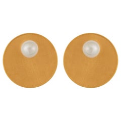 Sterling Silver Gold-Plated One or Two Disc Pearl Earrings