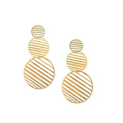 Sterling Silver Gold-Plated Pattern Triple Circles Hanging Earrings