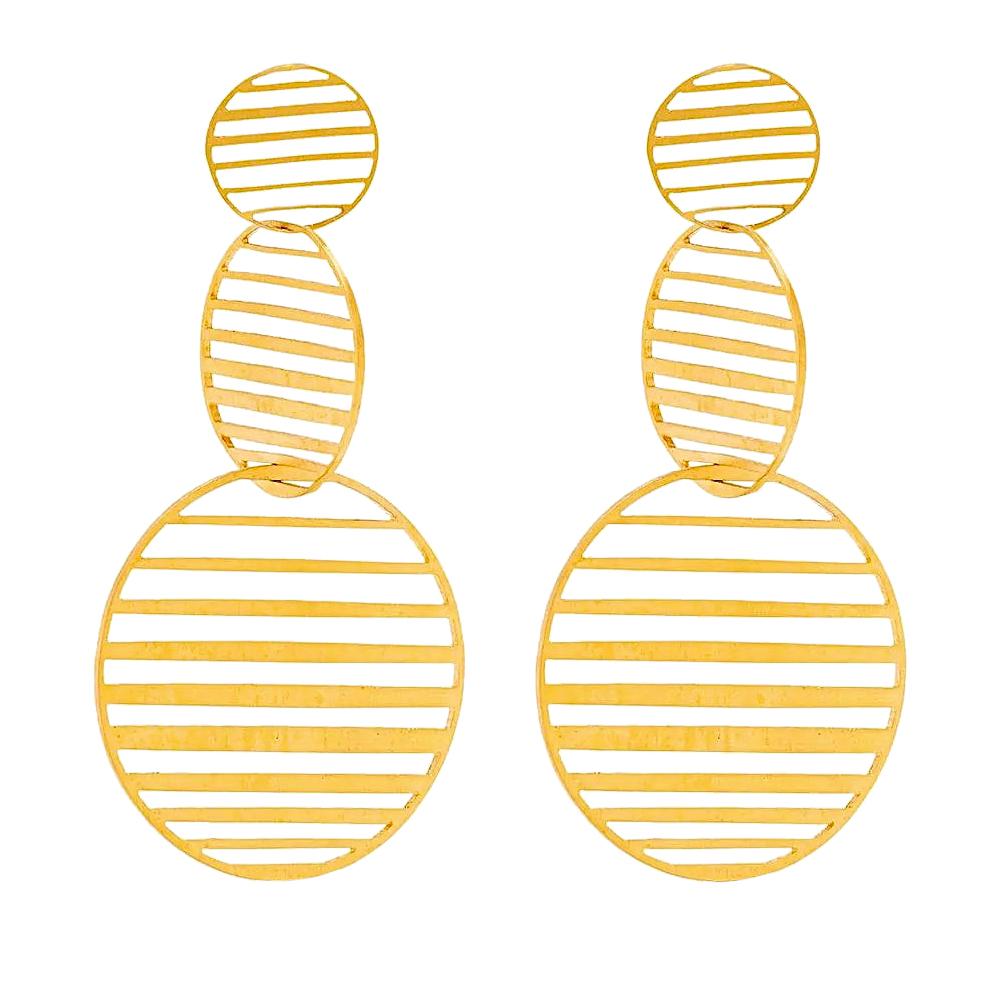 Sterling Silver Gold-Plated pattern triple circles hanging Earrings