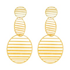 Sterling Silver Gold-Plated Pattern Triple Circles Hanging Earrings