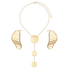 Sterling Silver Gold-Plated Pattern Triple Circles Necklace &  Waving Earrings