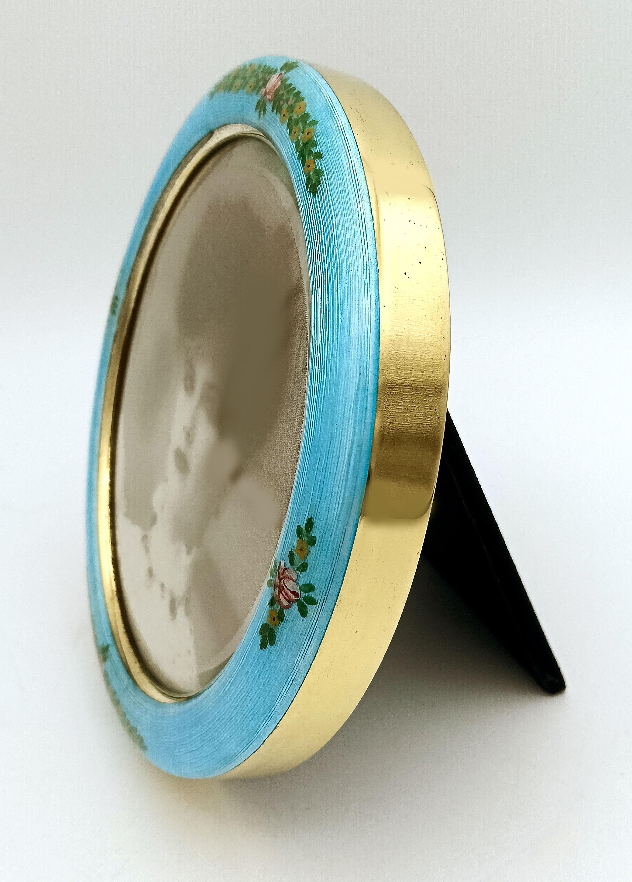 Gold Plate Sterling Silver Gold-Plated Photo Frame with Buccioni Miniature, Art Nouveau For Sale