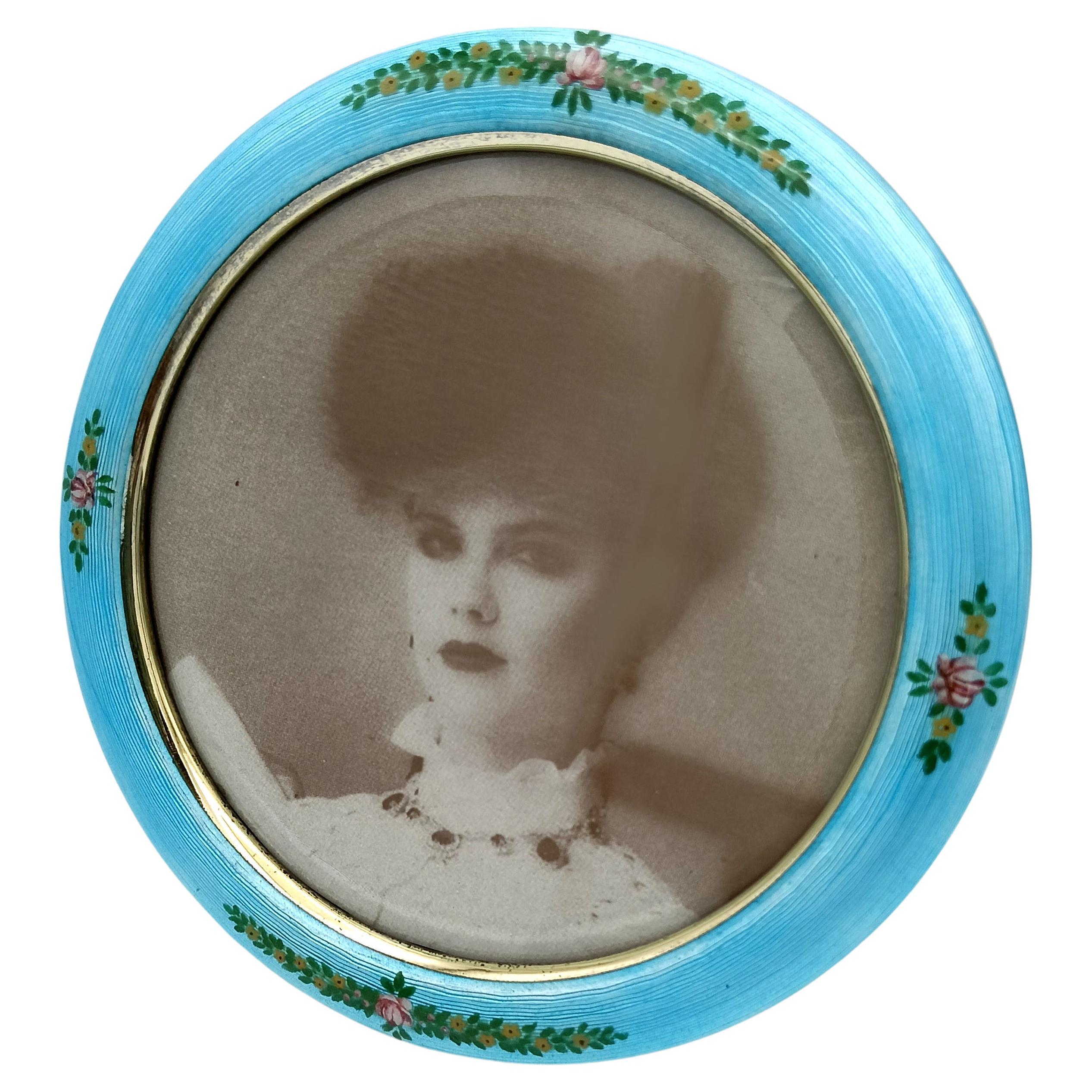 Sterling Silver Gold-Plated Photo Frame with Buccioni Miniature, Art Nouveau