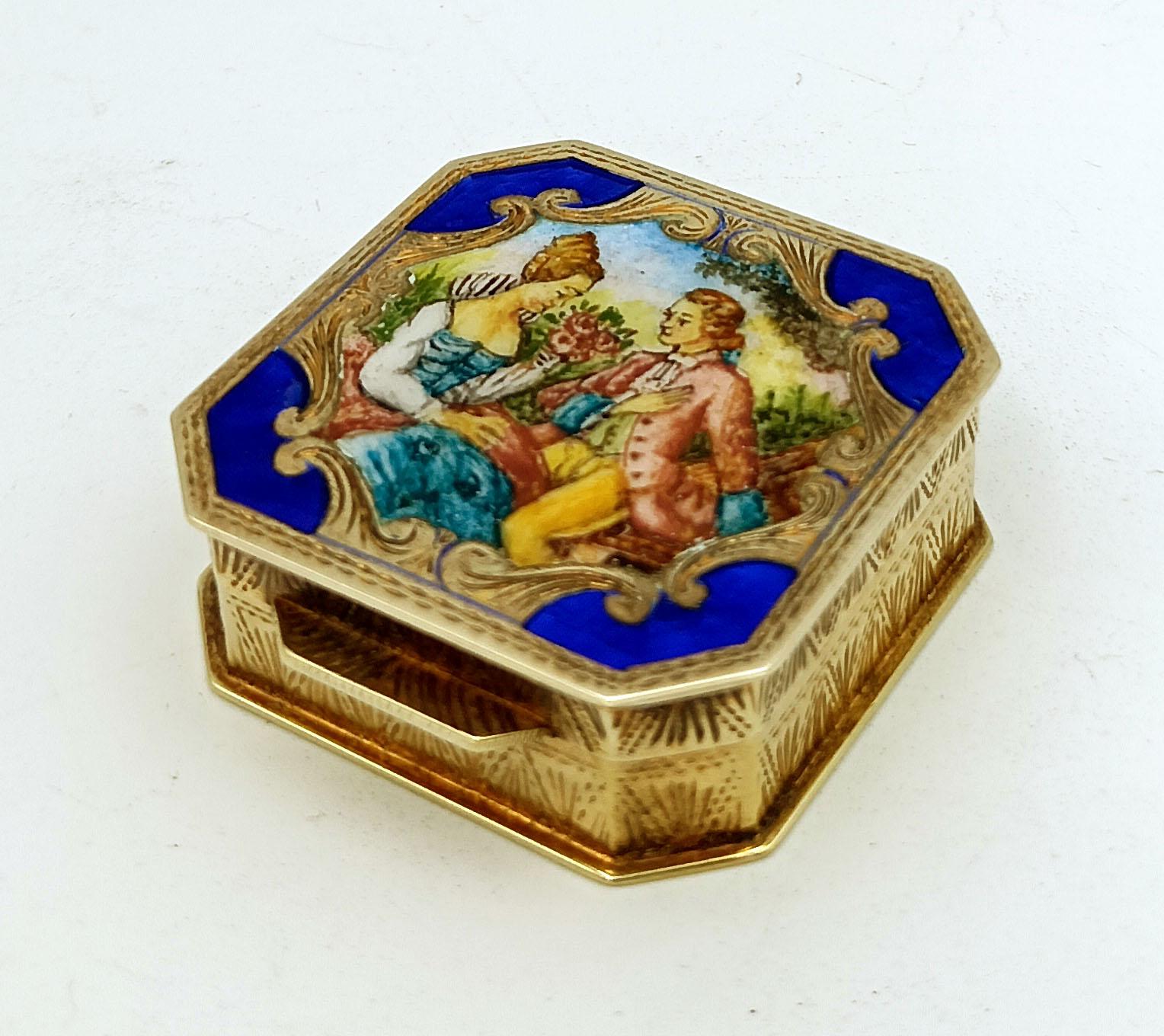 Pastillero de Plata de Ley Dorada con Miniatura de Buccioni, Estilo Luis XVI Italiano en venta