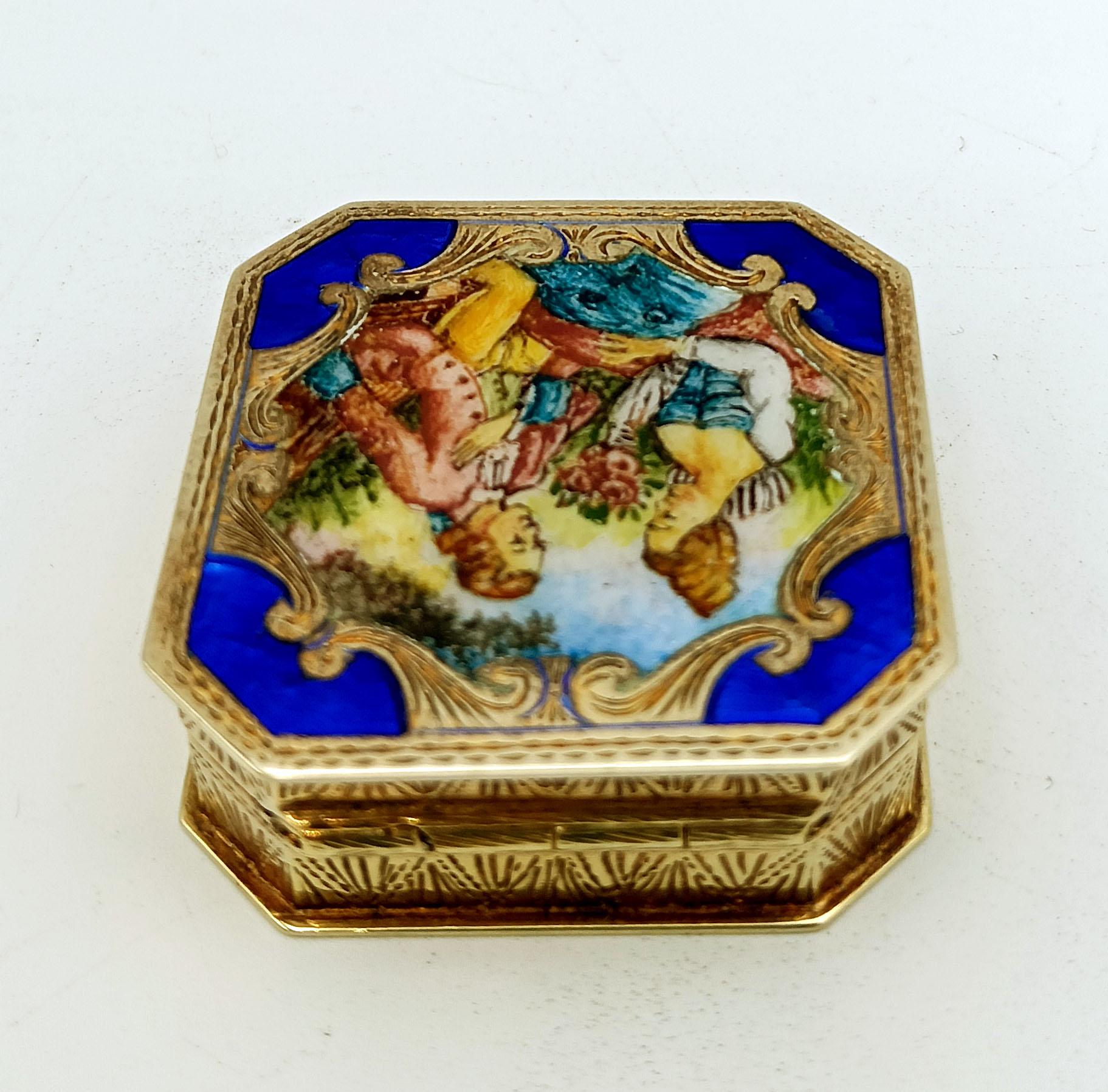 Pastillero de Plata de Ley Dorada con Miniatura de Buccioni, Estilo Luis XVI en venta 1