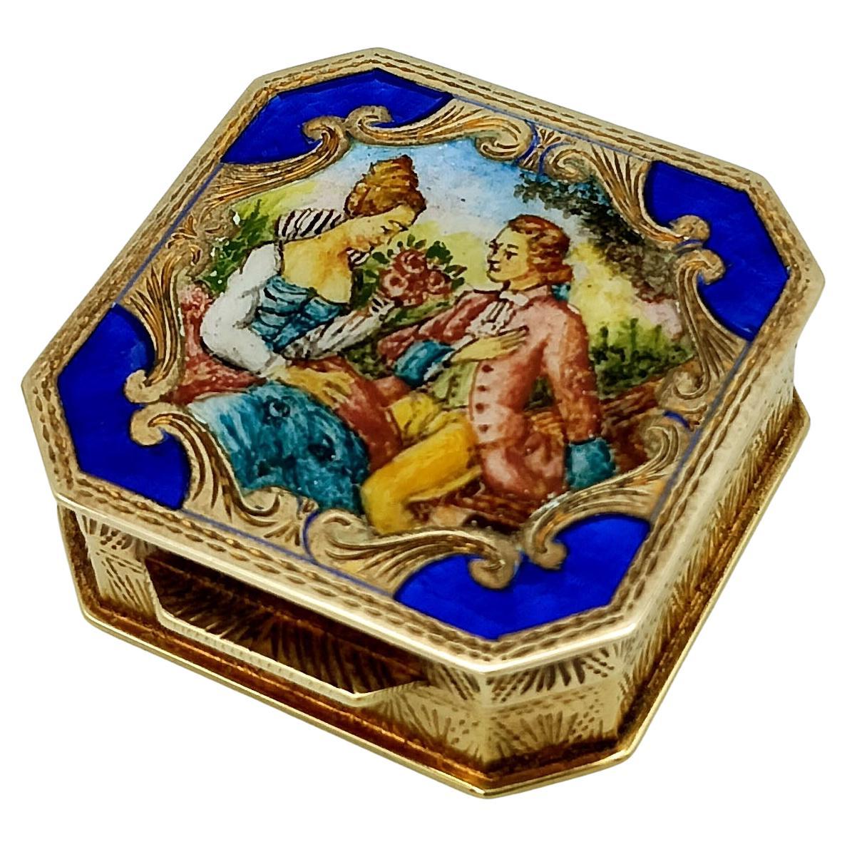 Pastillero de Plata de Ley Dorada con Miniatura de Buccioni, Estilo Luis XVI en venta