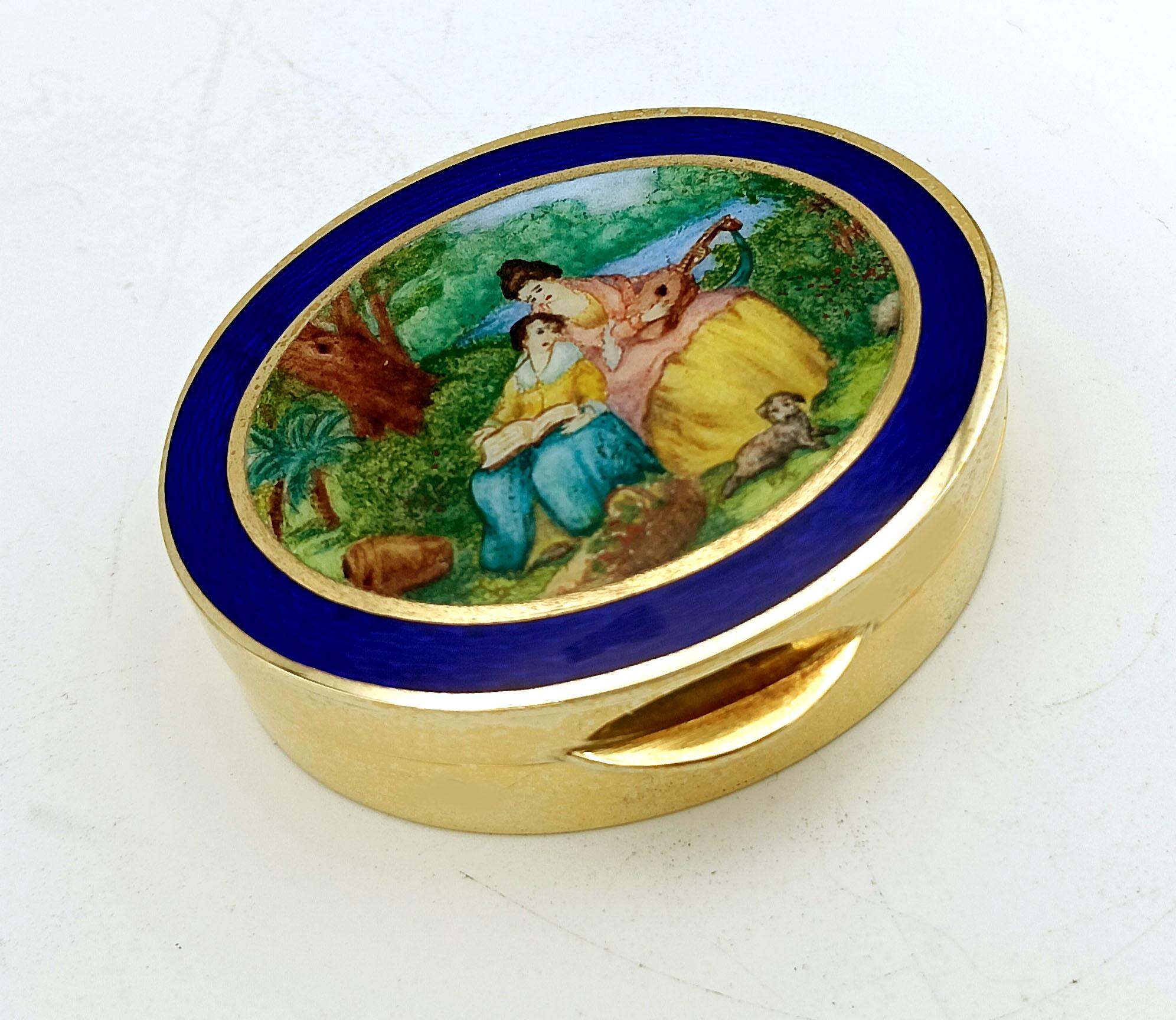Louis XVI Sterling Silver Gold-Plated Pill Box with Miniature, 19th Century Salimbeni For Sale