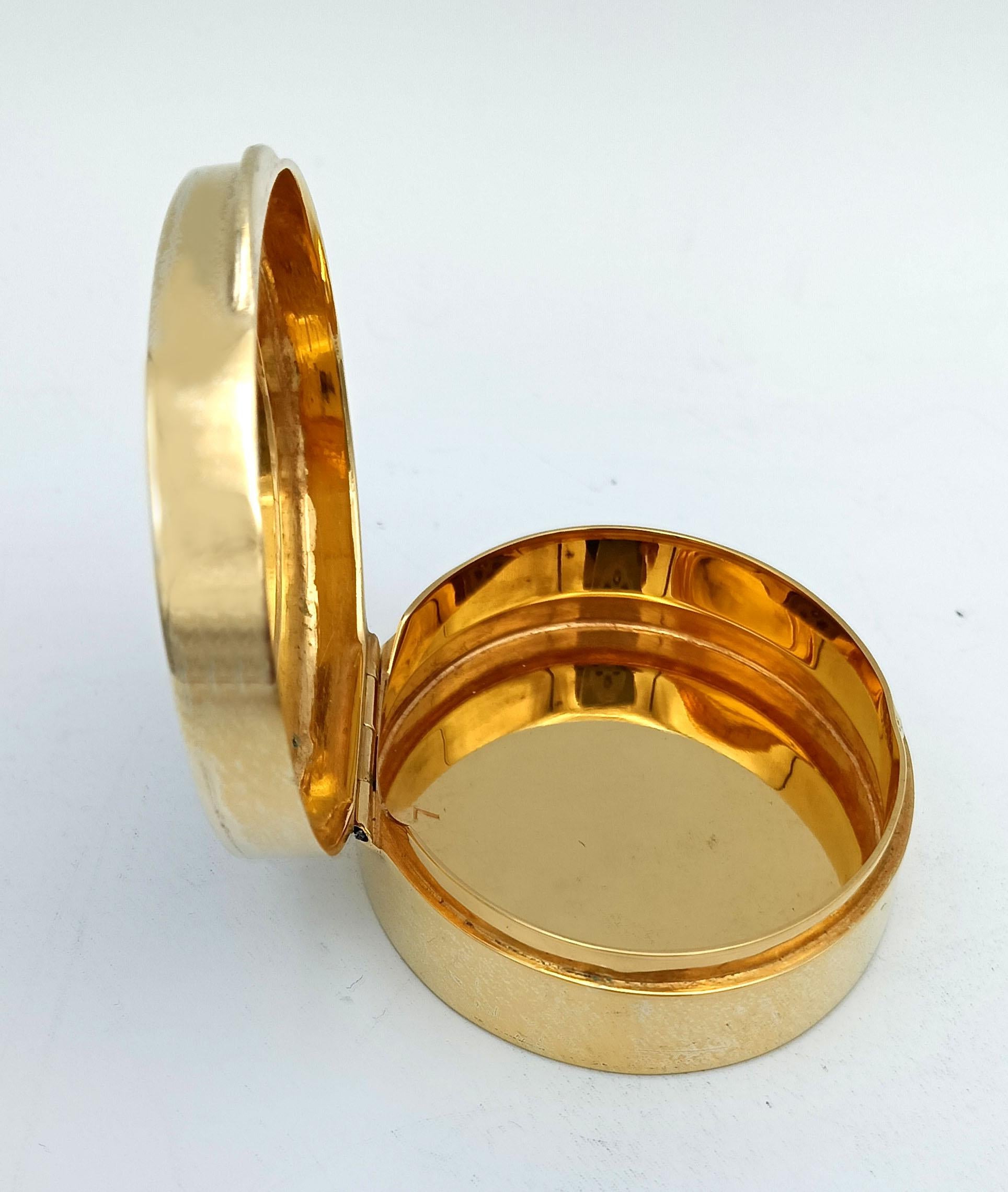 Gold Plate Sterling Silver Gold-Plated Pill Box with Miniature, 19th Century Salimbeni For Sale