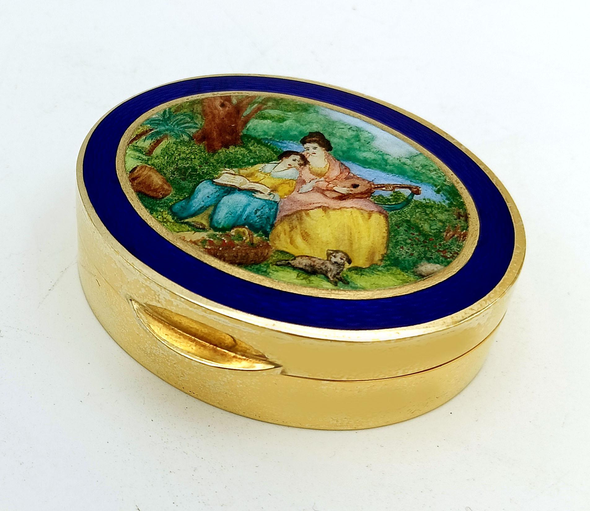 Sterling Silver Gold-Plated Pill Box with Miniature, 19th Century Salimbeni For Sale 1
