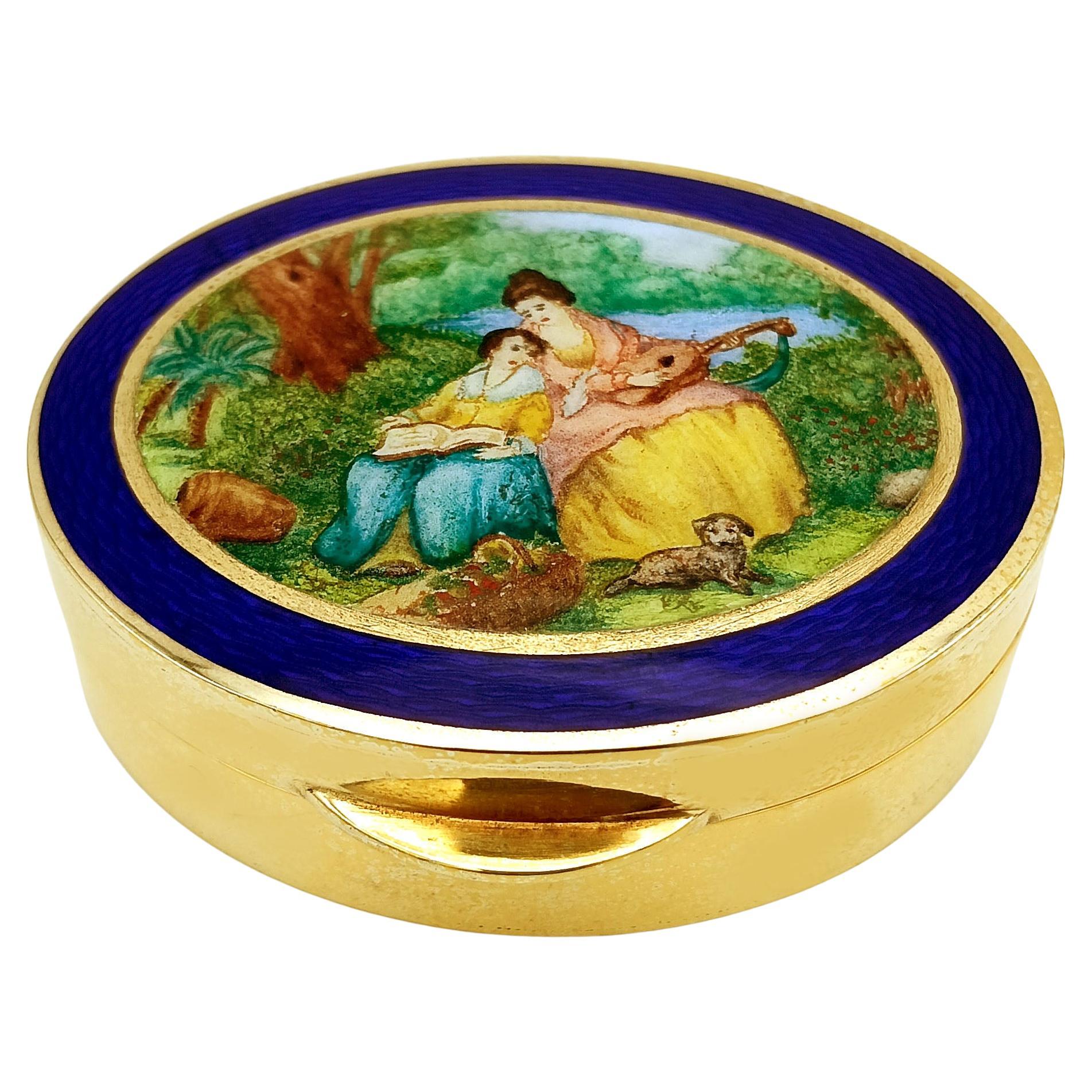 Sterling Silver Gold-Plated Pill Box with Miniature, 19th Century Salimbeni For Sale