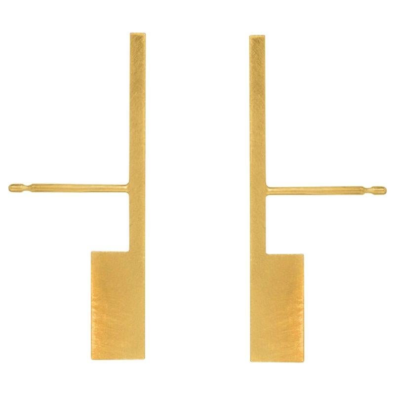 Sterling Silver Gold Plated Short Perspective Earrings For Sale