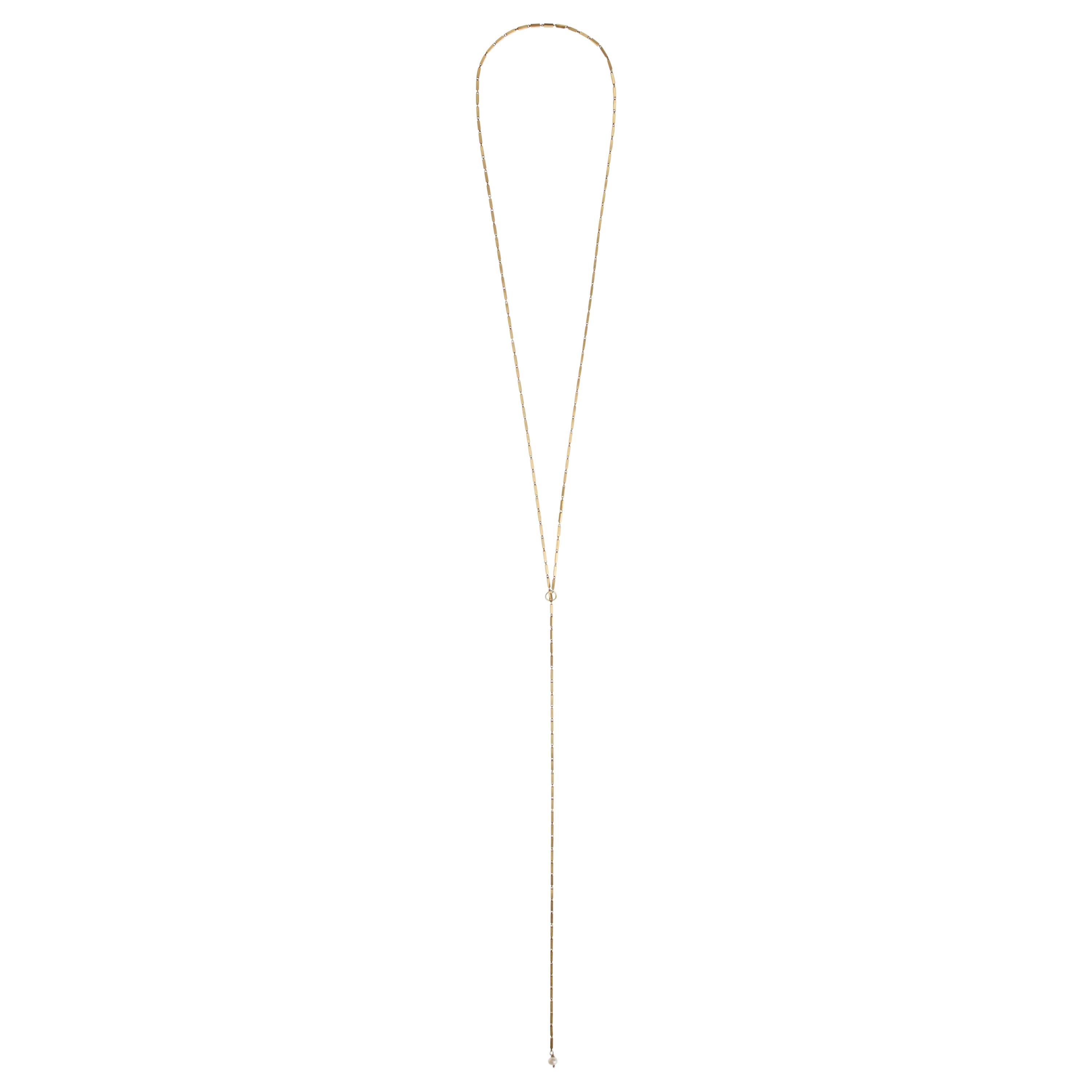 Sterling Silver Gold-Plated Simple Greek Chain Lariat Pearl Necklace For Sale