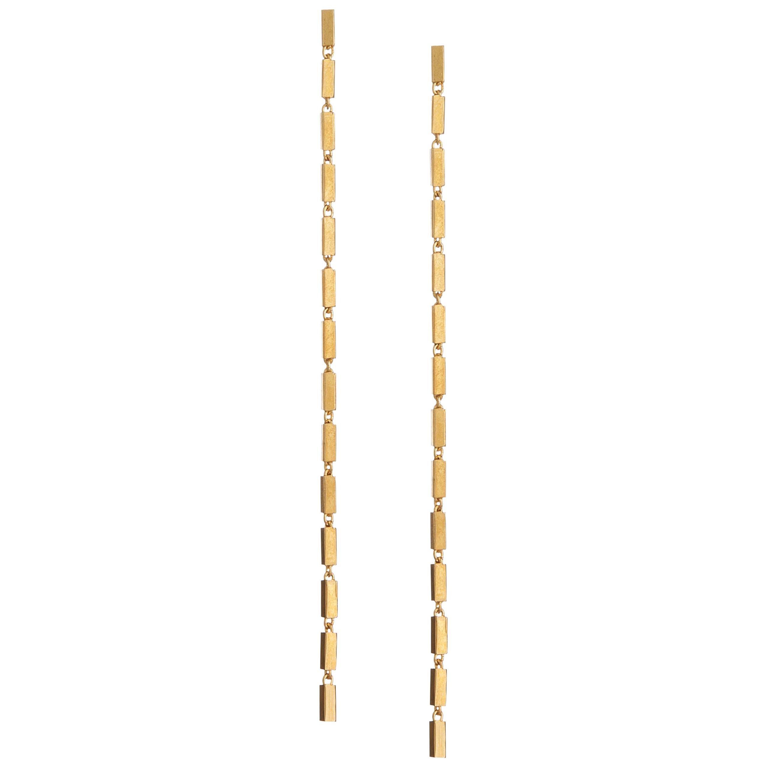  Long Earrings 18k Gold-Plated  Silver Greek Lightweight Chain Rectangular 