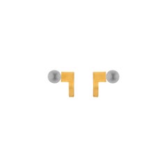 Sterling Silver Gold-Plated square curve pearl Earrings 